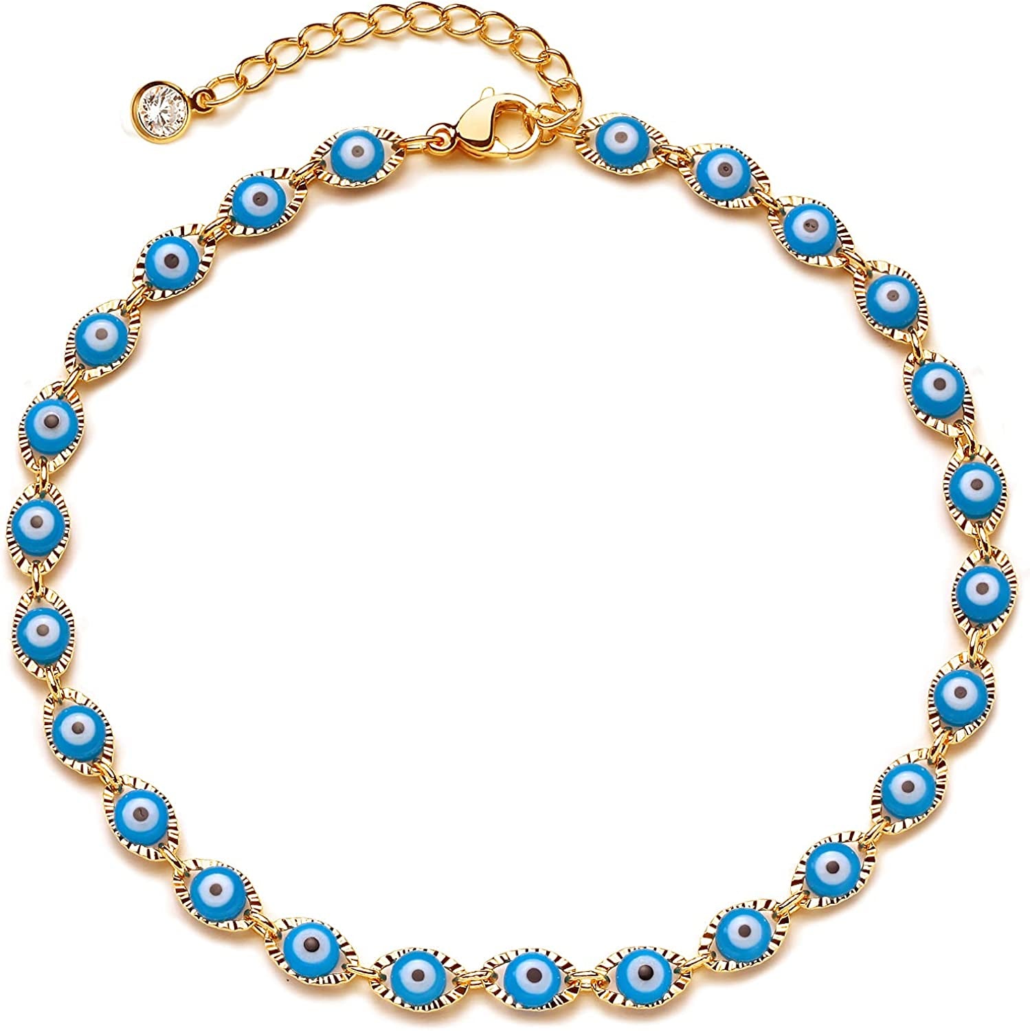 Dremmy Studios Simple Gold Chain Anklet,14K Gold/Silver Plated Dainty Summer Beach Anklets for Women Apparel & Accessories > Jewelry > Anklets DREMMY STUDIOS Blue White Evil Eye