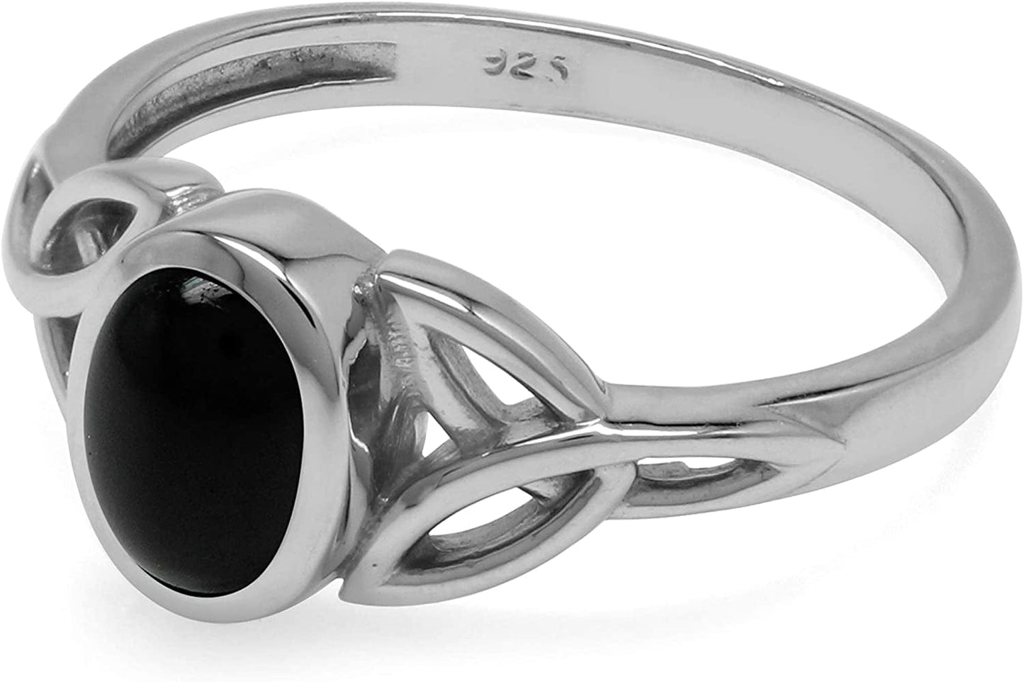7X5 Mm Oval Black Onyx Stone 925 Sterling Silver Triquetra Celtic Knot Ring
