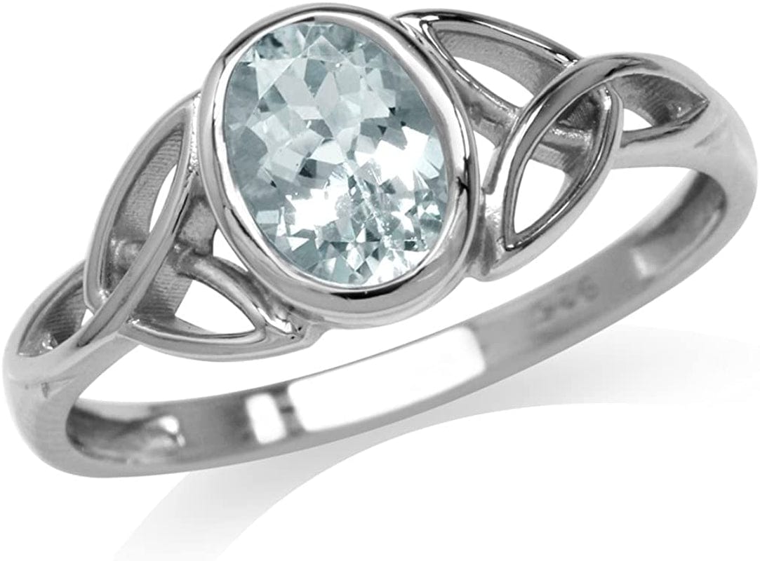 7X5Mm Oval Shape Birthstone Gemstone 925 Sterling Silver Triquetra Celtic Trinity Knot Ring 5 / genuine blue aquamarine - march birthstone