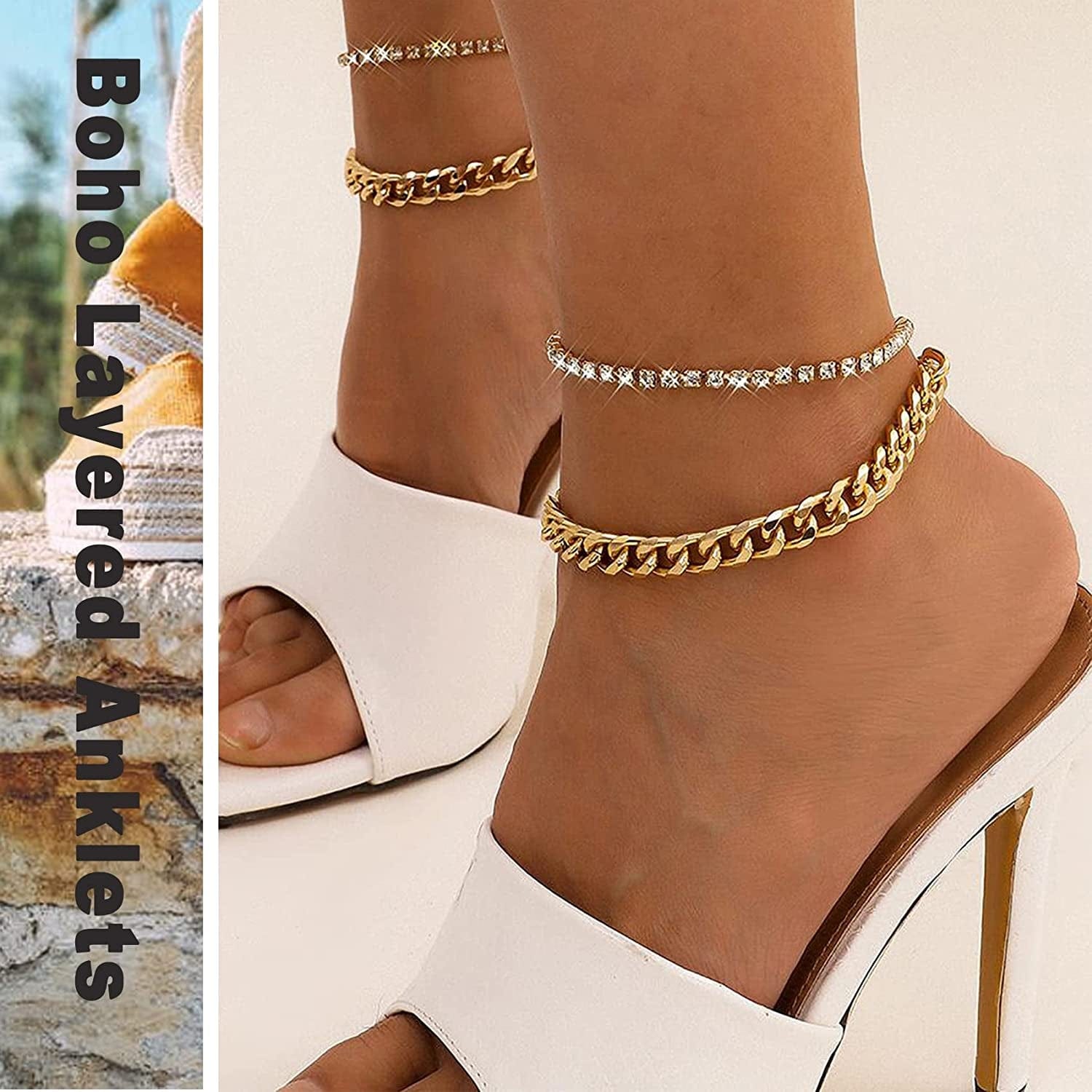 8-10Pcs Ankle-Bracelet for Women Gold Anklets Set Butterfly Anklets Boho Layered Beach Anklets Foot Chains Adjustable Apparel & Accessories > Jewelry > Anklets MOROTOLE