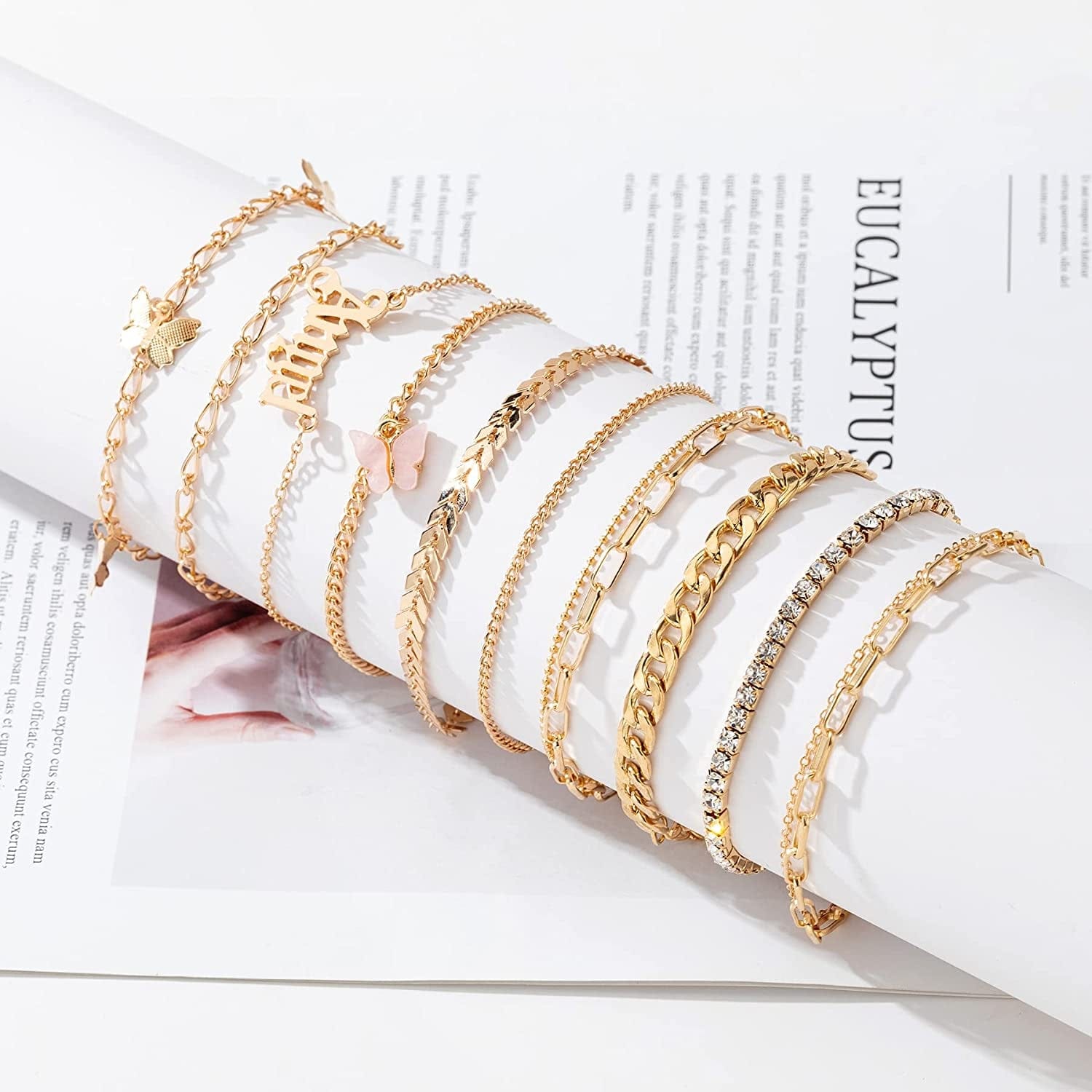 8-10Pcs Ankle-Bracelet for Women Gold Anklets Set Butterfly Anklets Boho Layered Beach Anklets Foot Chains Adjustable Apparel & Accessories > Jewelry > Anklets MOROTOLE