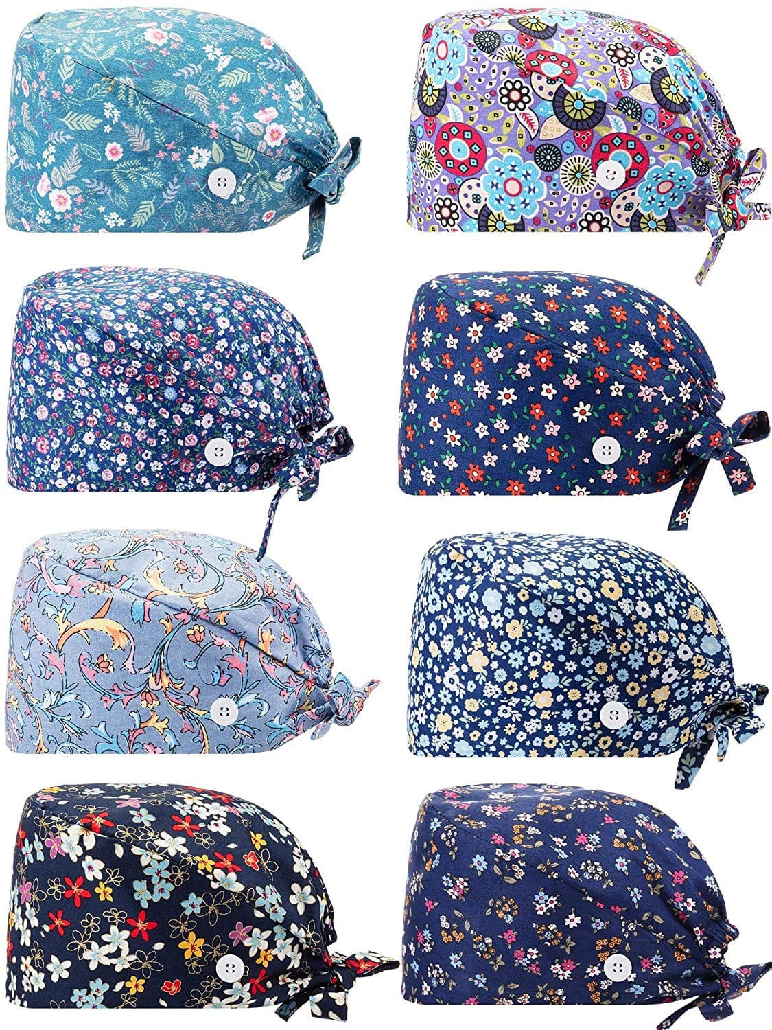 8 Packs Gourd-Shaped Working Cap with Buttons Sweatband Adjustable Hats Tie Back Hats Headwear Printed for Women Men, Multicoloured, Medium Apparel & Accessories > Clothing Accessories > Headwear SATINIOR
