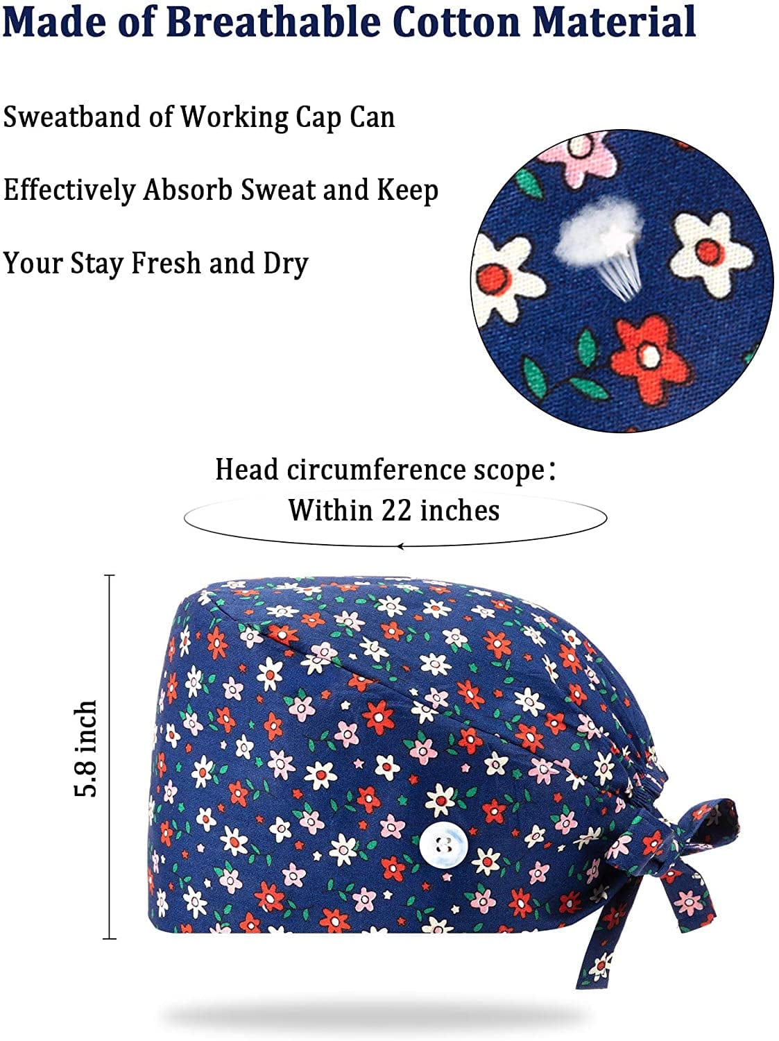 8 Packs Gourd-Shaped Working Cap with Buttons Sweatband Adjustable Hats Tie Back Hats Headwear Printed for Women Men, Multicoloured, Medium Apparel & Accessories > Clothing Accessories > Headwear SATINIOR