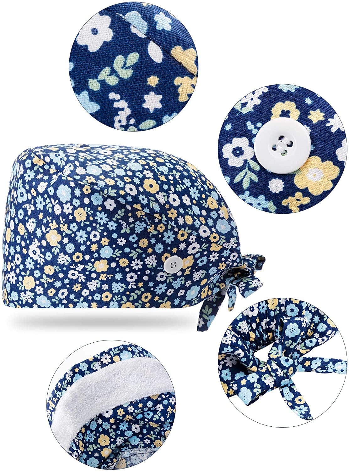 8 Packs Gourd-Shaped Working Cap with Buttons Sweatband Adjustable Hats Tie Back Hats Headwear Printed for Women Men, Multicoloured, Medium Apparel & Accessories > Clothing Accessories > Headwear SATINIOR