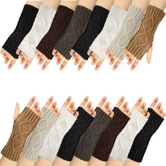 8 Pairs Women Winter Knit Fingerless Gloves Crochet Thumbhole Arm Warmer Mittens Apparel & Accessories > Clothing Accessories > Gloves & Mittens SATINIOR