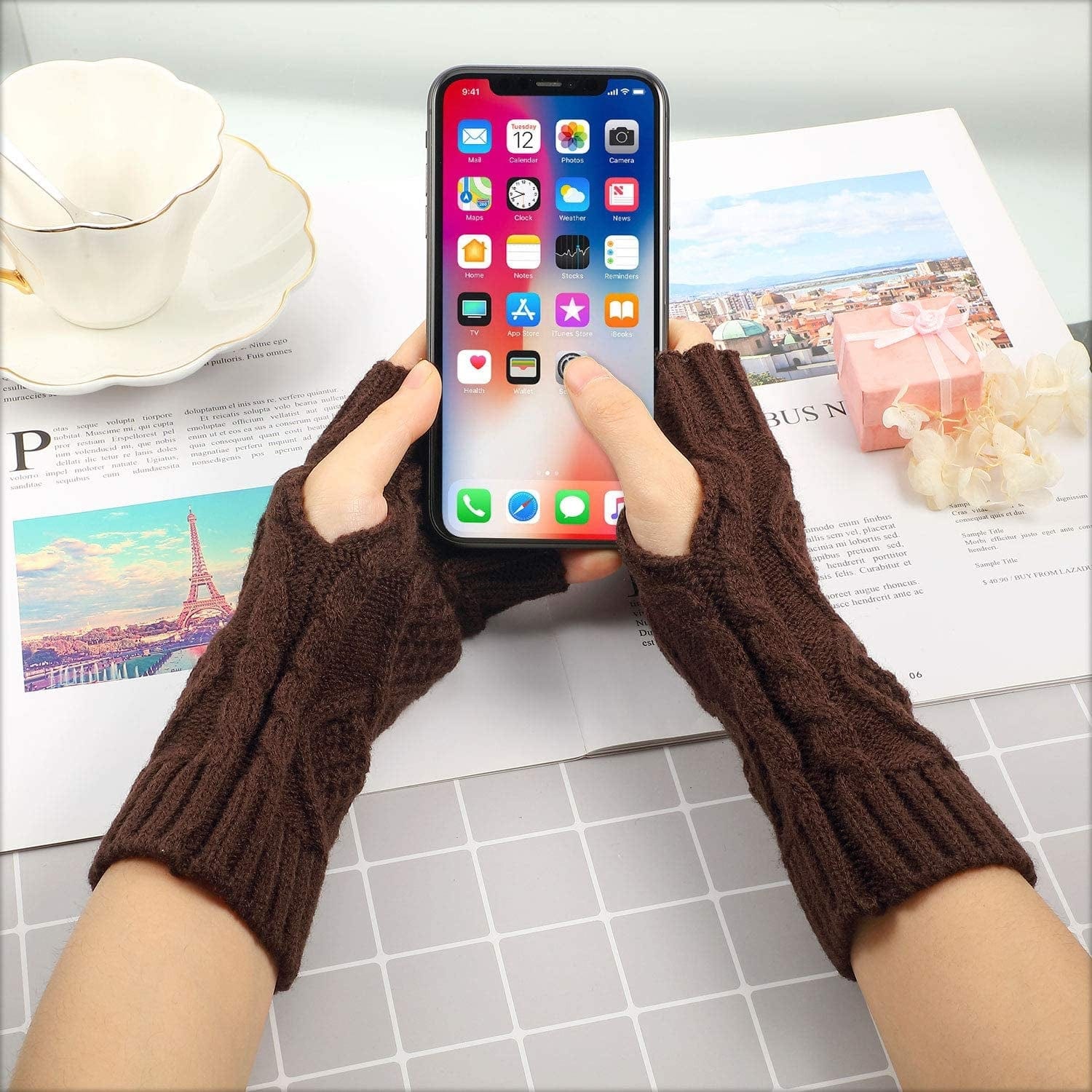 8 Pairs Women Winter Knit Fingerless Gloves Crochet Thumbhole Arm Warmer Mittens Apparel & Accessories > Clothing Accessories > Gloves & Mittens SATINIOR