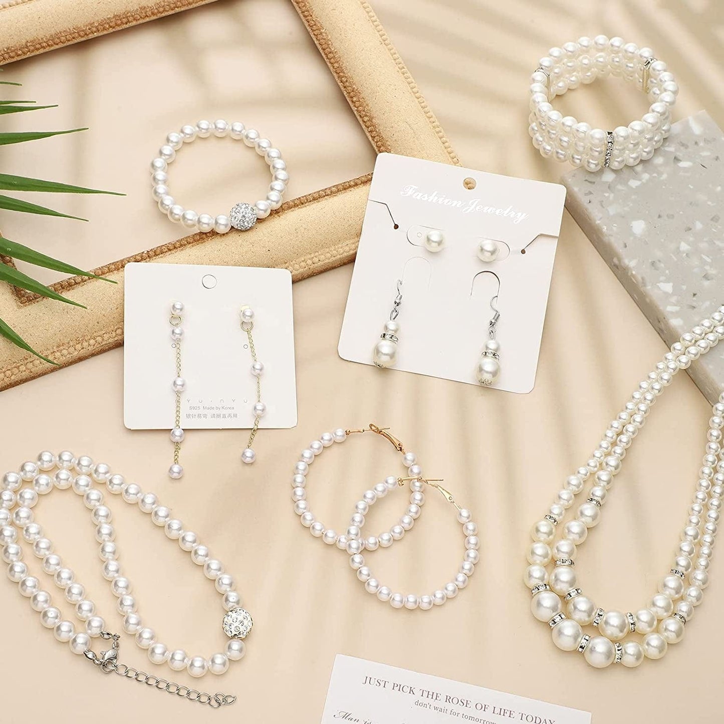 8 Pcs Pearl Necklace Pearl Earrings Pearl Bracelet Set 1920S Simulated Pearls Accessories Wedding Pearl Jewelry Set Christmas Gift for Women Mom Wife