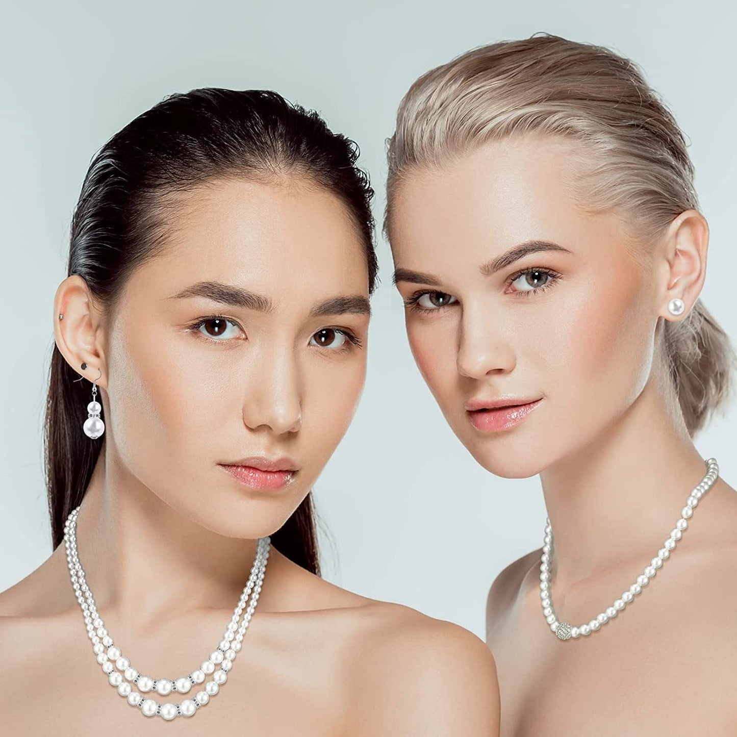8 Pcs Pearl Necklace Pearl Earrings Pearl Bracelet Set 1920S Simulated Pearls Accessories Wedding Pearl Jewelry Set Christmas Gift for Women Mom Wife