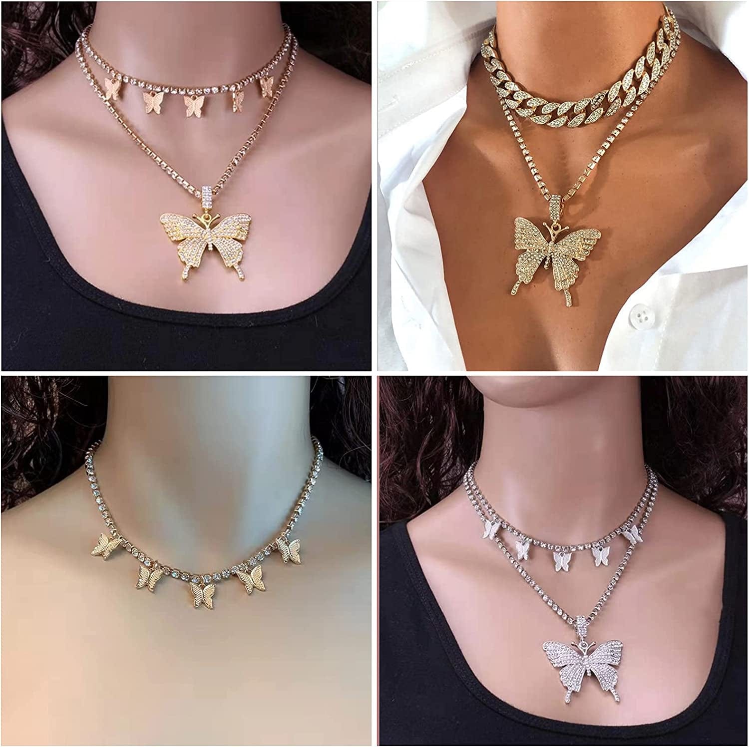 8 PCS Silver/Gold-Tone Chain Necklace Set for Women and Teen Girls and Boys - Layered Pendants Necklace with Multi-Style Design, Egirl Necklace Emo Chains Goth Chains Accessories Alt Jewelry