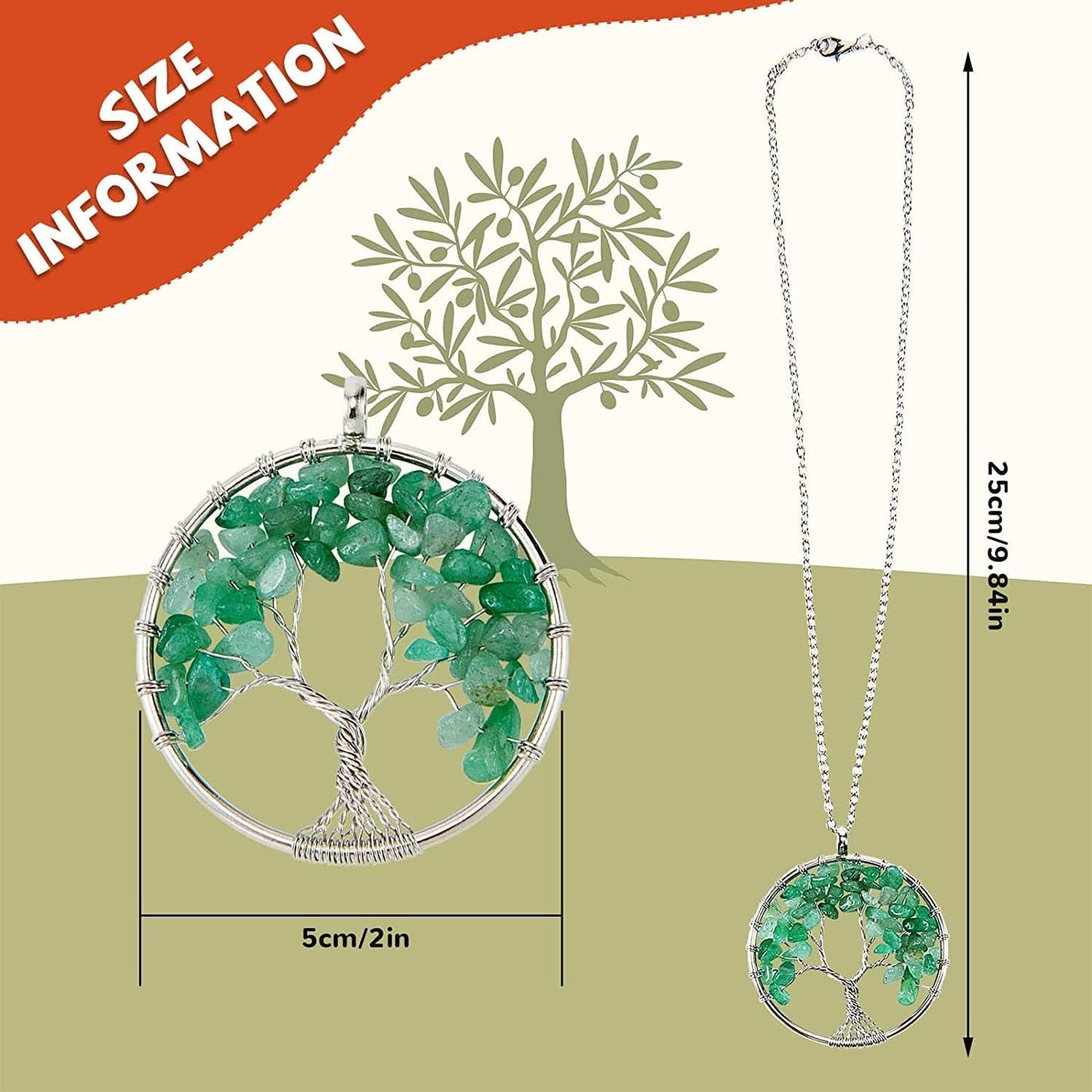 8 Pieces Life Tree Pendant Charms Gemstone Chakra Crystal Quartz Pendants Chakra Healing Charm for Necklace Earrings Bracelets Jewelry Making, Assorted Colors (Silver Chain Style)