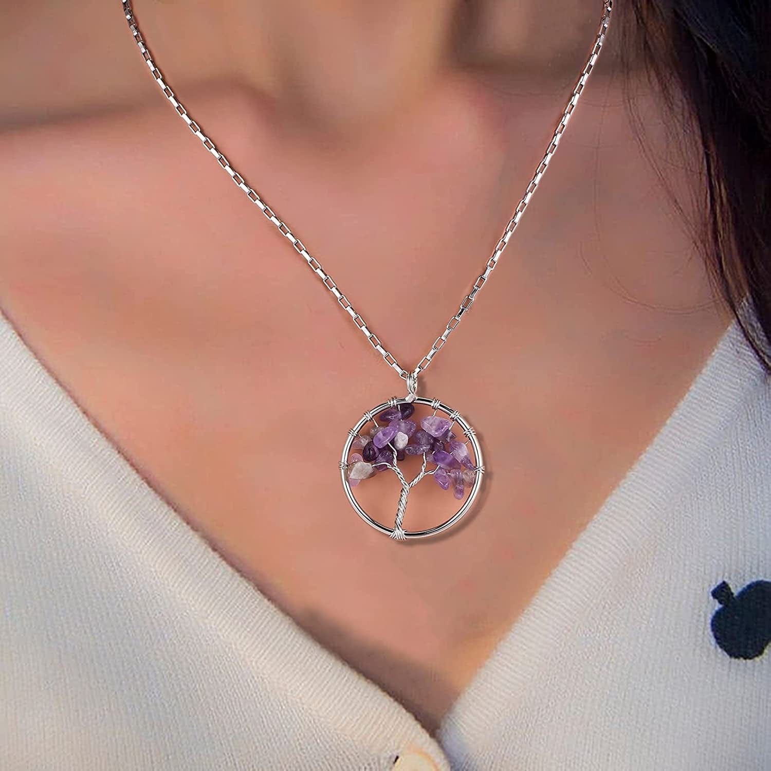 8 Pieces Tree of Life Pendant Charms Gemstone Chakra Stone Pendants Healing Crystals Charm for Necklace Earring Jewelry Making