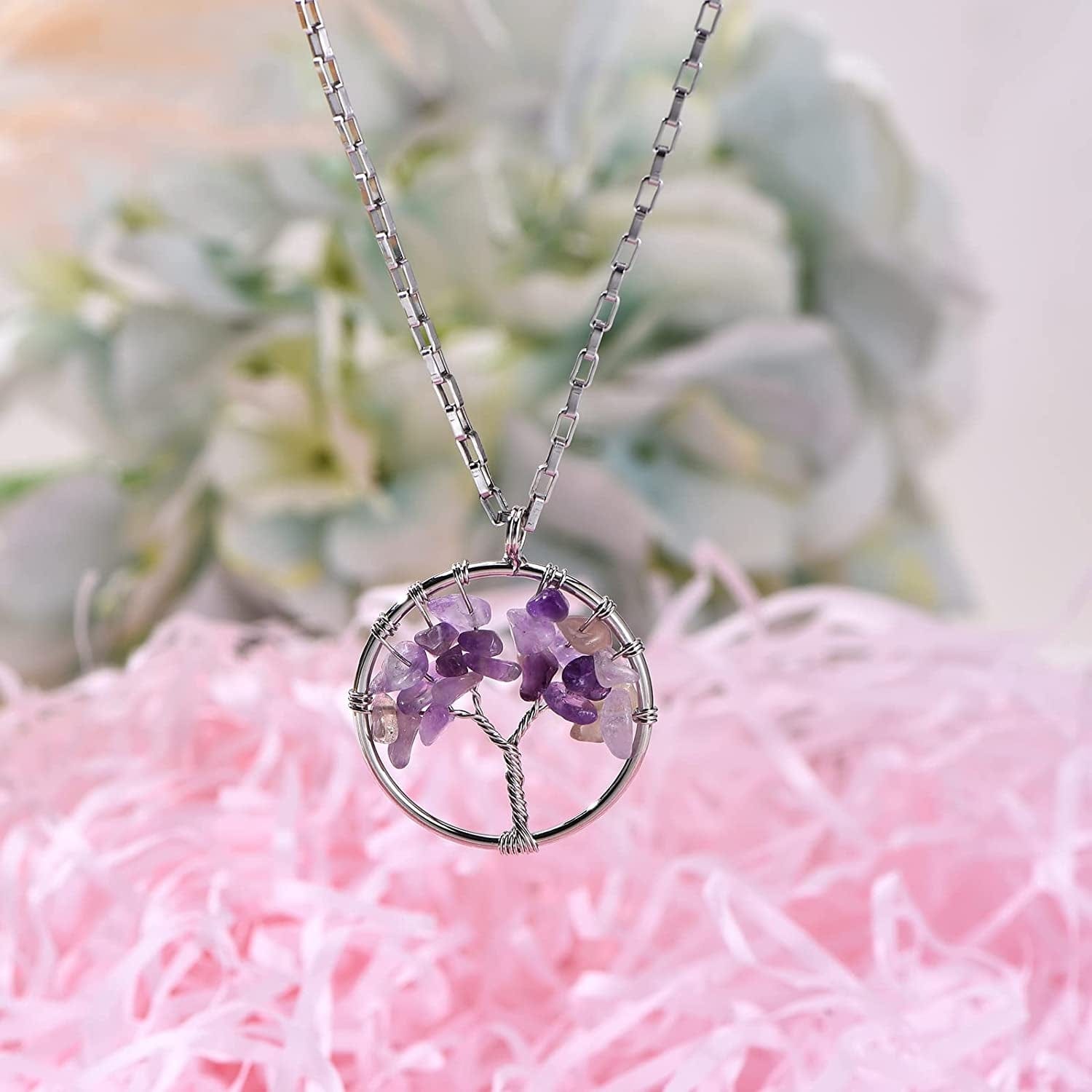 8 Pieces Tree of Life Pendant Charms Gemstone Chakra Stone Pendants Healing Crystals Charm for Necklace Earring Jewelry Making