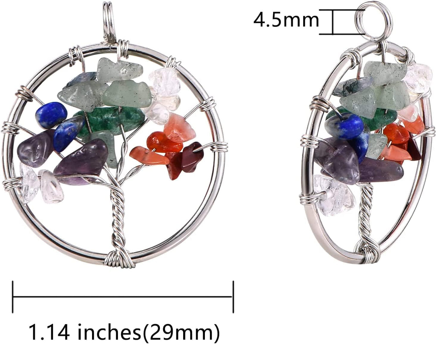 8 Pieces Tree of Life Pendant Charms Gemstone Chakra Stone Pendants Healing Crystals Charm for Necklace Earring Jewelry Making