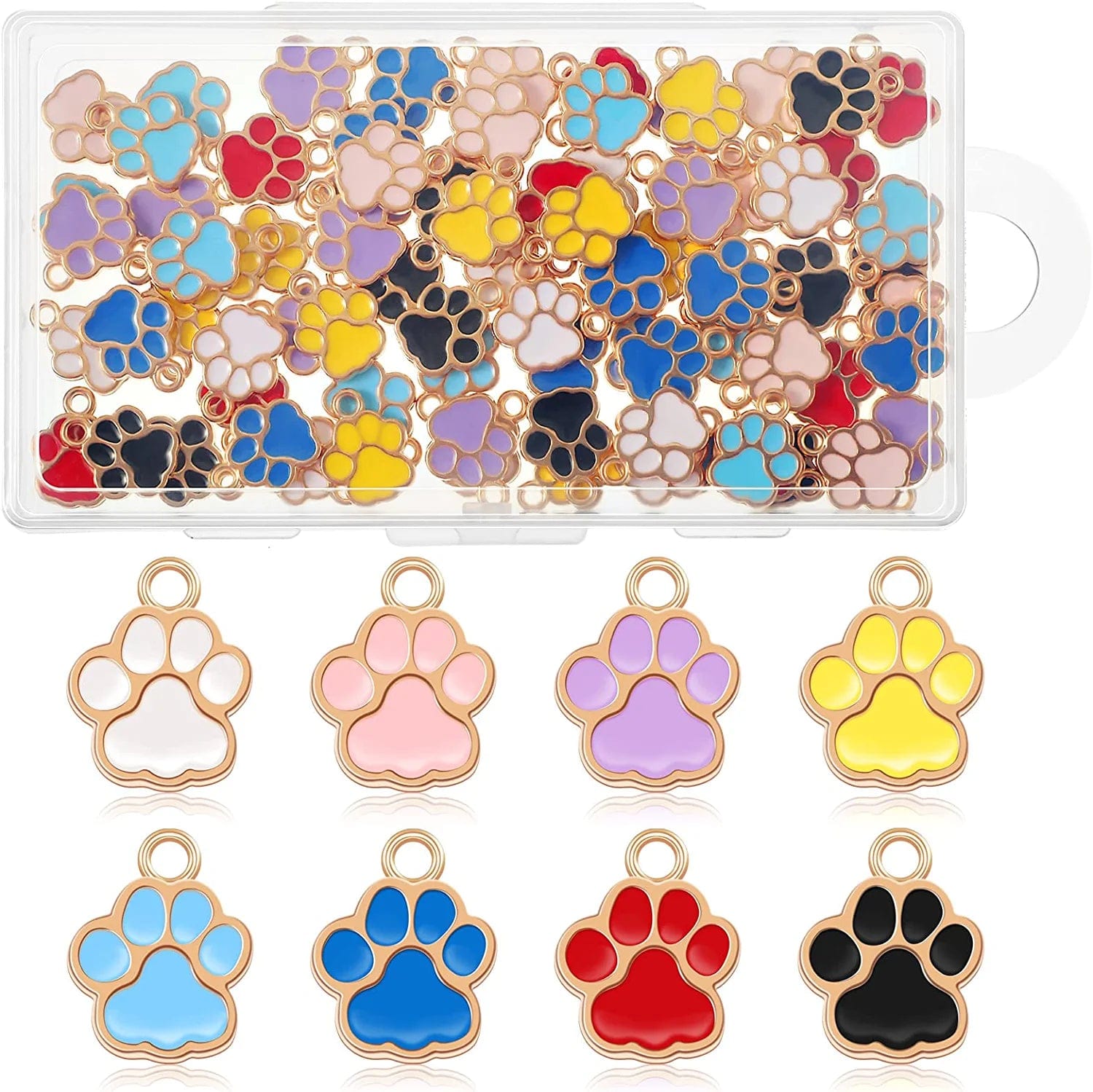 80 Pieces Animal Cat Dog Paw Print Charms Pendants Crystal Beads Glitter Footprint Jewelry Findings for Jewelry Making DIY Necklace Bracelet, 8 Colors Bright Style