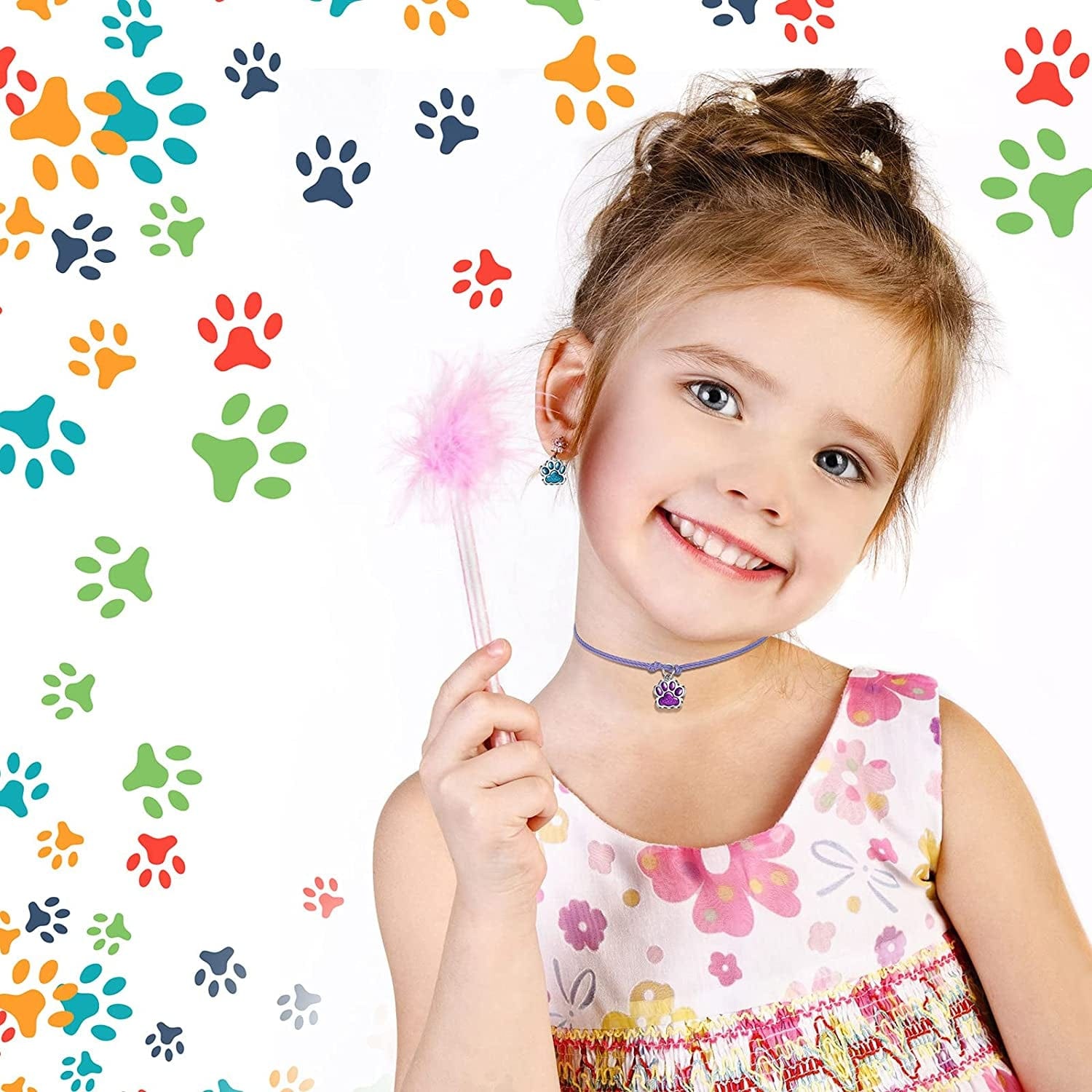 80 Pieces Animal Cat Dog Paw Print Charms Pendants Crystal Beads Glitter Footprint Jewelry Findings for Jewelry Making DIY Necklace Bracelet, 8 Colors