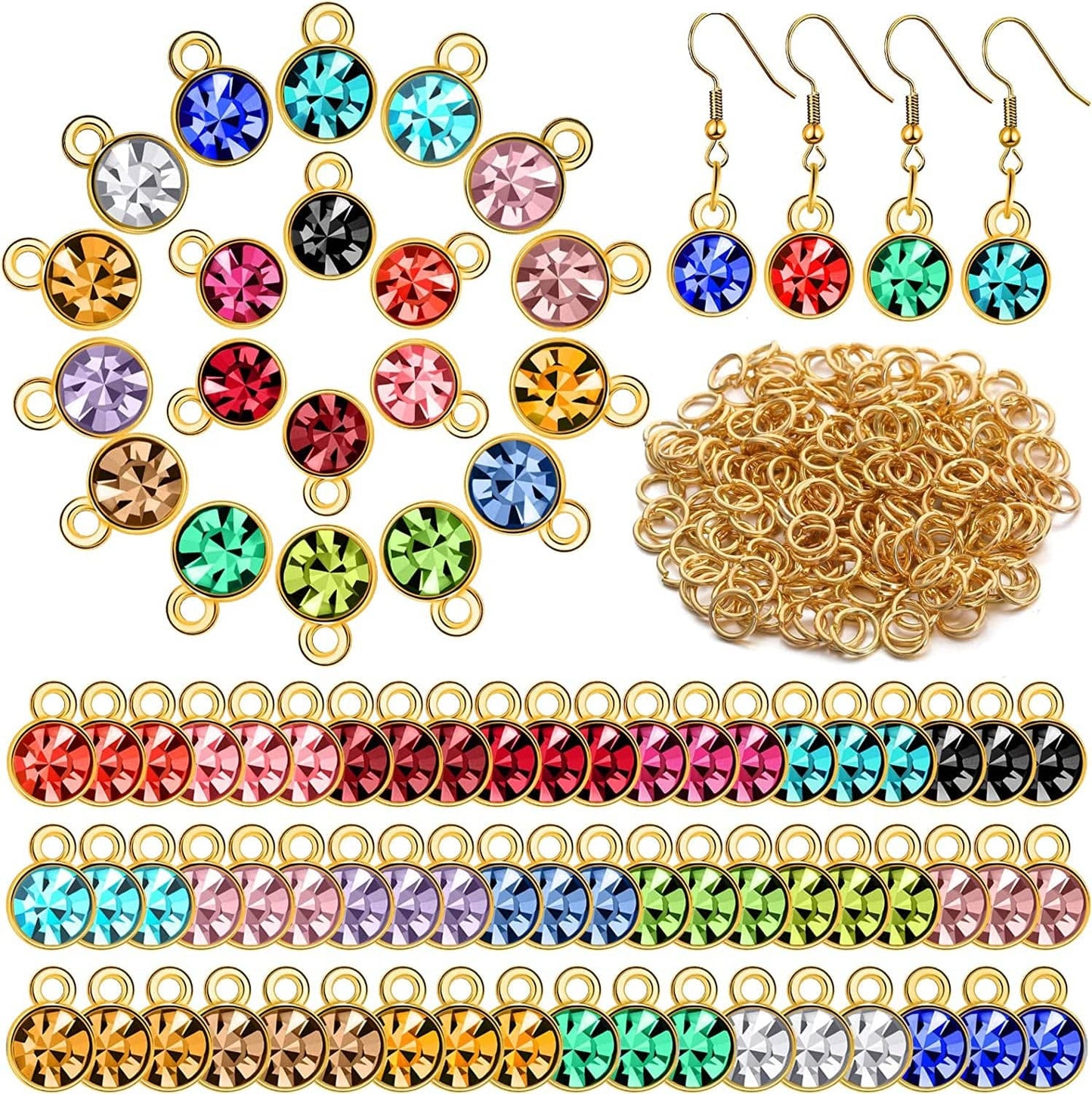 80 Pieces Crystal Birthstone Charms with 200 Jump Ring Handmade DIY Beads Pendant Mixed Color Birthstones for Jewelry Making round Charms for Bracelets Necklaces Jewelry Findings (Vivid Color) Bright Color