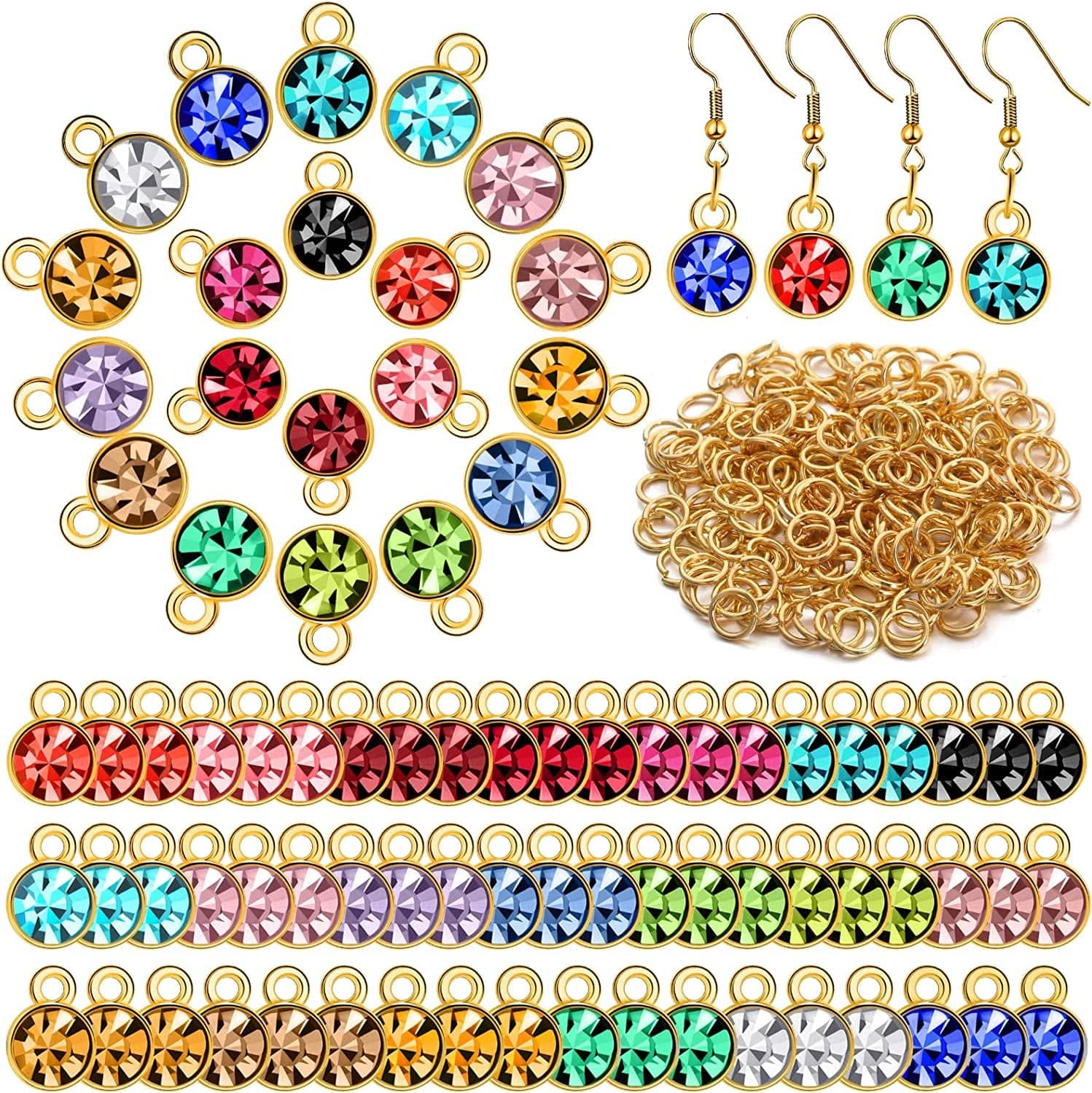 80 Pieces Crystal Birthstone Charms with 200 Jump Ring Handmade DIY Beads Pendant Mixed Color Birthstones for Jewelry Making round Charms for Bracelets Necklaces Jewelry Findings (Vivid Color) Bright Color