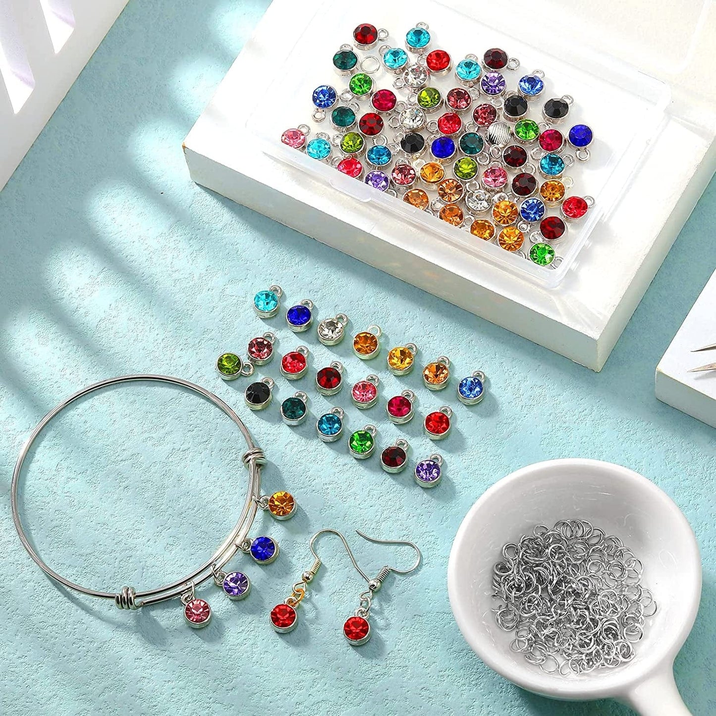 80 Pieces Crystal Birthstone Charms with 200 Jump Ring Handmade DIY Beads Pendant Mixed Color Birthstones for Jewelry Making round Charms for Bracelets Necklaces Jewelry Findings (Vivid Color)