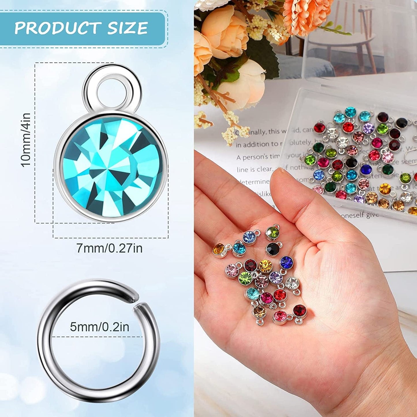 80 Pieces Crystal Birthstone Charms with 200 Jump Ring Handmade DIY Beads Pendant Mixed Color Birthstones for Jewelry Making round Charms for Bracelets Necklaces Jewelry Findings (Vivid Color)