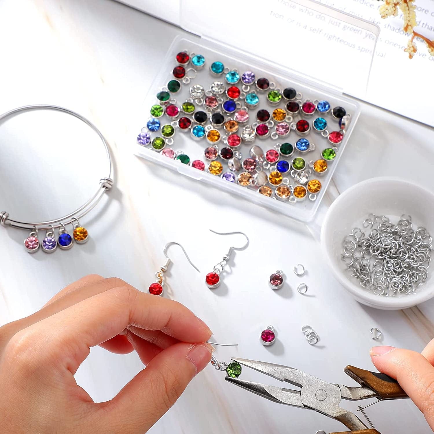 80 Pieces Crystal Birthstone Charms with 200 Jump Ring Handmade DIY Beads Pendant Mixed Color Birthstones for Jewelry Making round Charms for Bracelets Necklaces Jewelry Findings (Vivid Color)