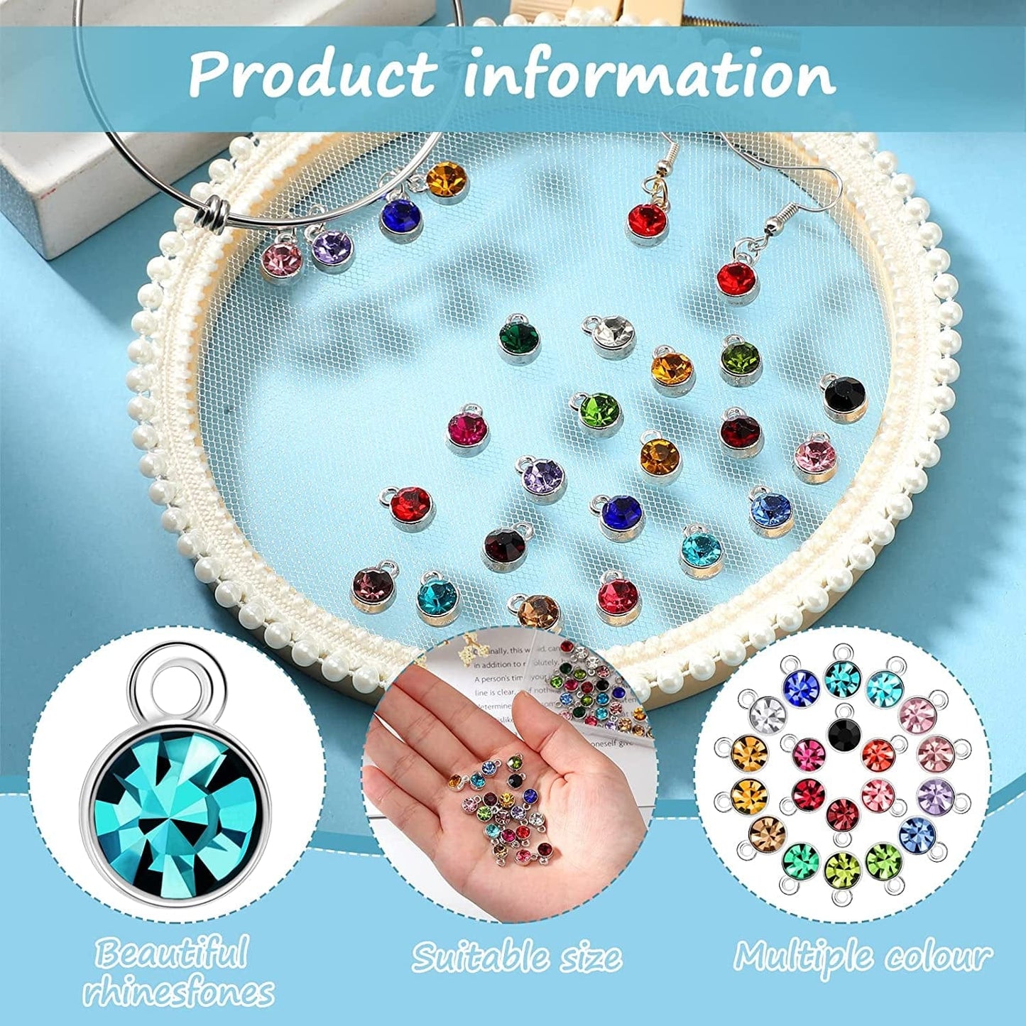 80 Pieces Crystal Birthstone Charms with 200 Jump Ring Handmade DIY Beads Pendant Mixed Color Birthstones for Jewelry Making round Charms for Bracelets Necklaces Jewelry Findings (Vivid Color)
