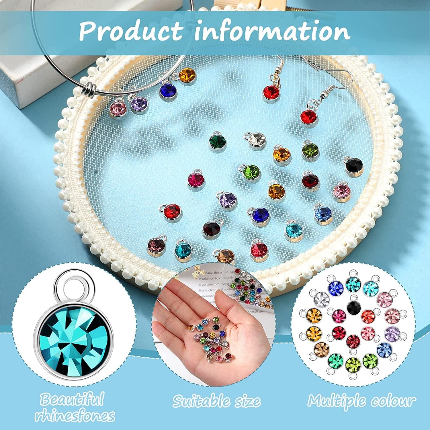 80 Pieces Crystal Birthstone Charms with 200 Jump Ring Handmade DIY Beads Pendant Mixed Color Birthstones for Jewelry Making round Charms for Bracelets Necklaces Jewelry Findings (Vivid Color)