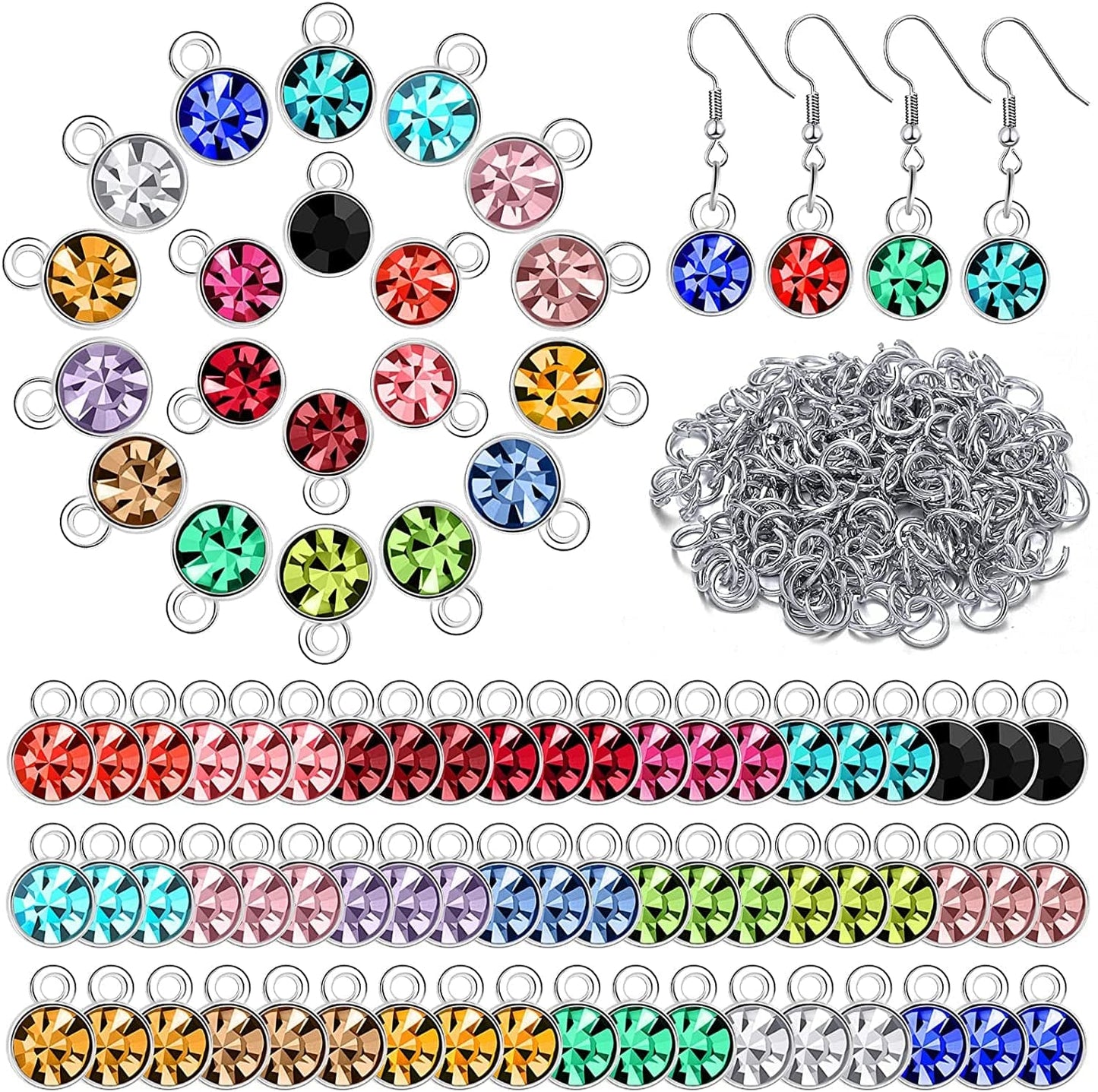 80 Pieces Crystal Birthstone Charms with 200 Jump Ring Handmade DIY Beads Pendant Mixed Color Birthstones for Jewelry Making round Charms for Bracelets Necklaces Jewelry Findings (Vivid Color) Vivid Color