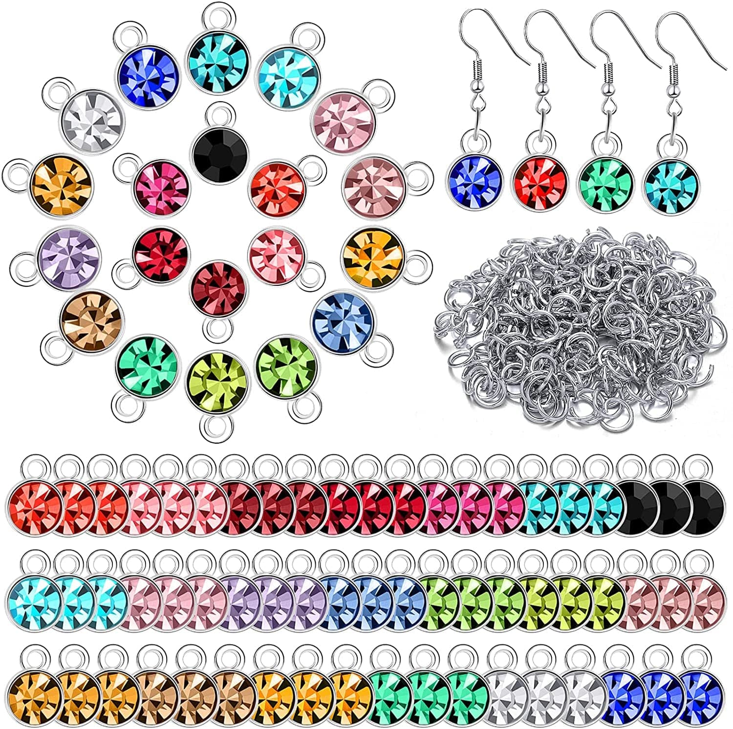 80 Pieces Crystal Birthstone Charms with 200 Jump Ring Handmade DIY Beads Pendant Mixed Color Birthstones for Jewelry Making round Charms for Bracelets Necklaces Jewelry Findings (Vivid Color) Vivid Color