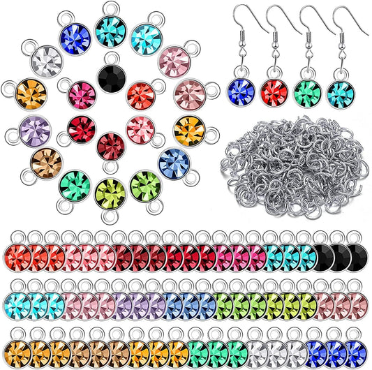 80 Pieces Crystal Birthstone Charms with 200 Jump Ring Handmade DIY Beads Pendant Mixed Color Birthstones for Jewelry Making round Charms for Bracelets Necklaces Jewelry Findings (Vivid Color) Vivid Color