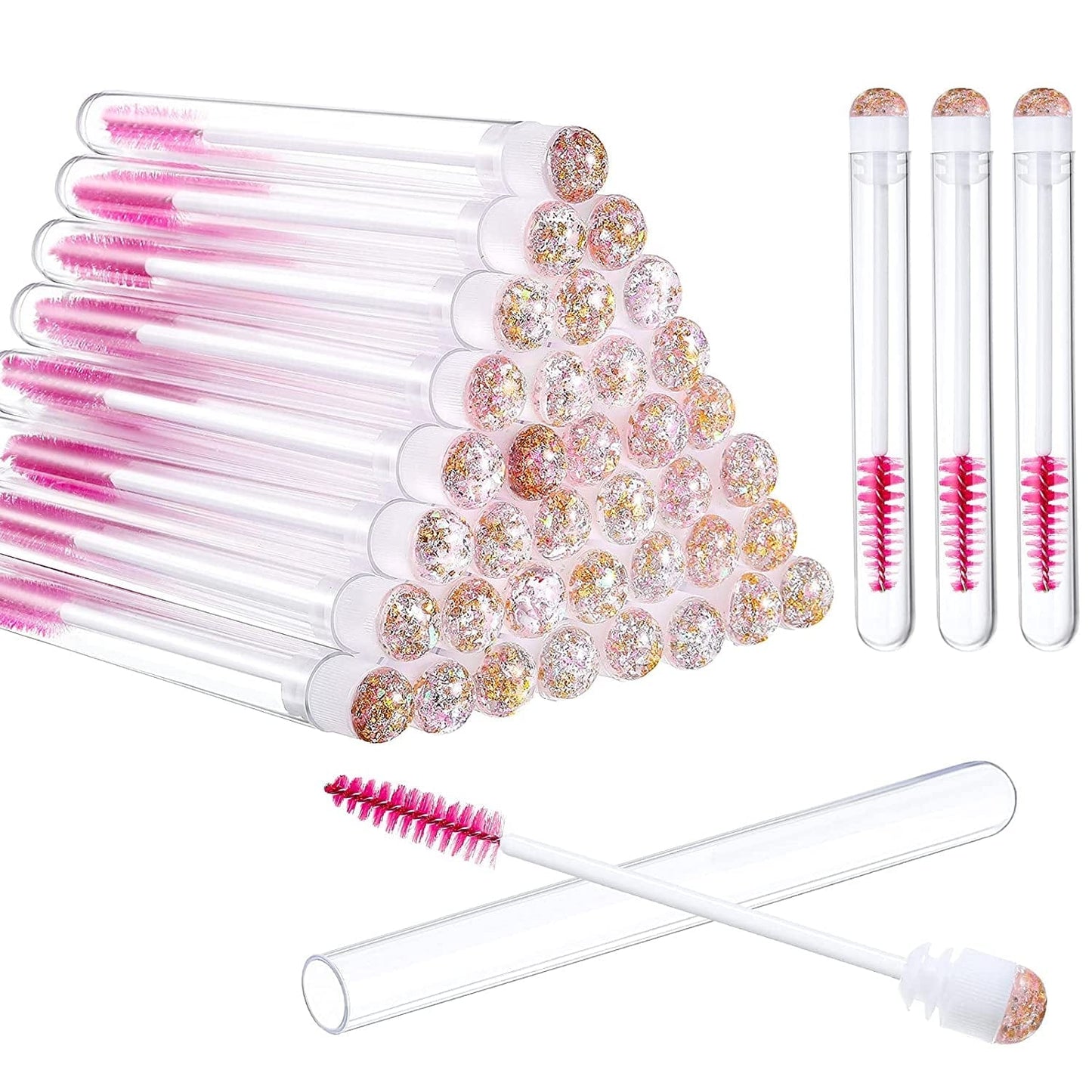 80 Pieces Disposable Mascara Brushes Tubes Set, 40 Pieces Empty Mascara Wand Tube with 40 Pieces Eyelash Brush Makeup Tool Cleaning Brush for Eyelash Extension (Pink Eyelash Style) Health & Beauty > Personal Care > Cosmetics > Cosmetic Tools > Makeup Tools Patelai Pink Gold Sequins Style