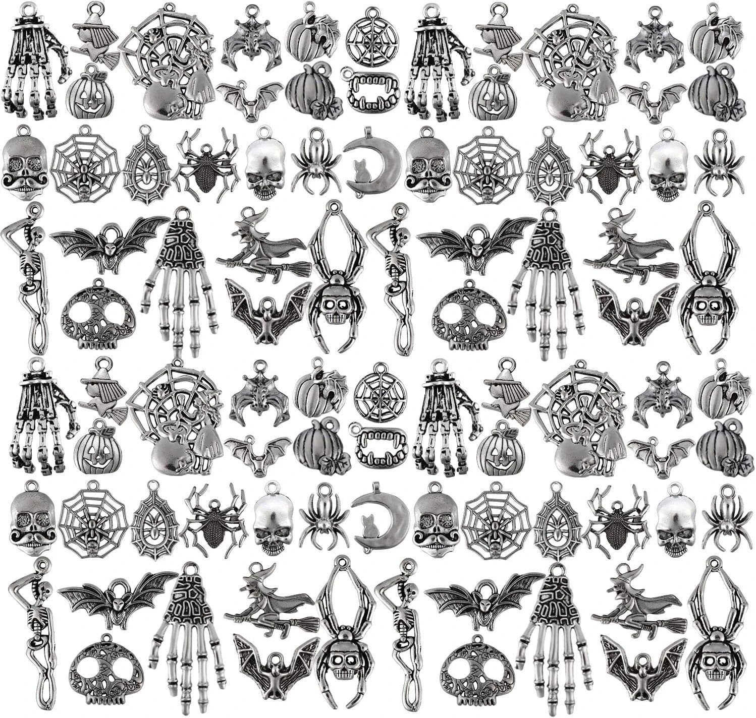 80 Pieces Halloween Charms Pendants Antique Silver Pendants Halloween Jewelry Making Accessory for DIY Necklace Bracelet