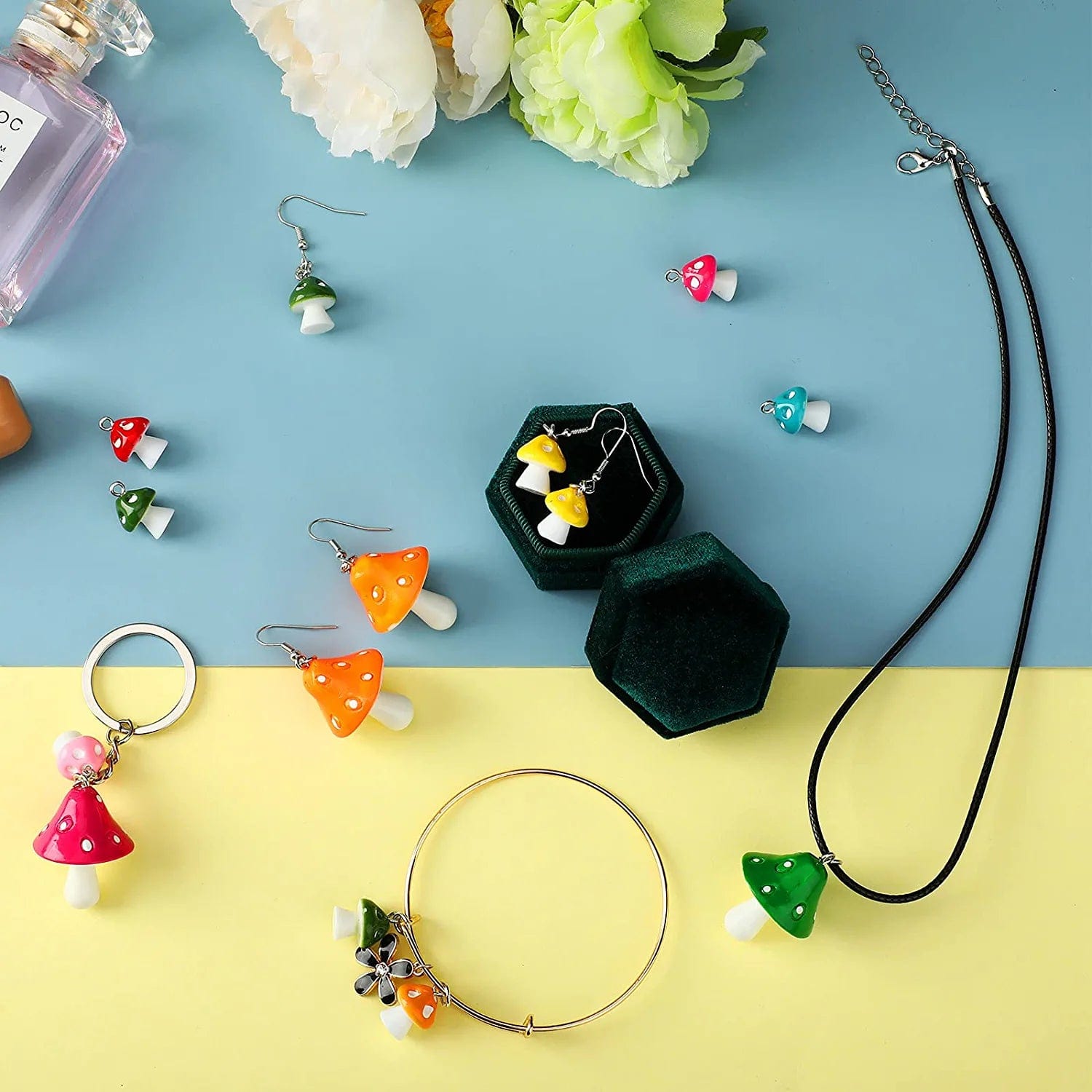 80 Pieces Mushroom Pendant Charm Mushroom Resin Charms Cute Mushroom Shape Charms DIY Pendant Jewelry Pendants for Bracelets Necklaces Earrings Keychains DIY Crafts Making (Multi Colors)