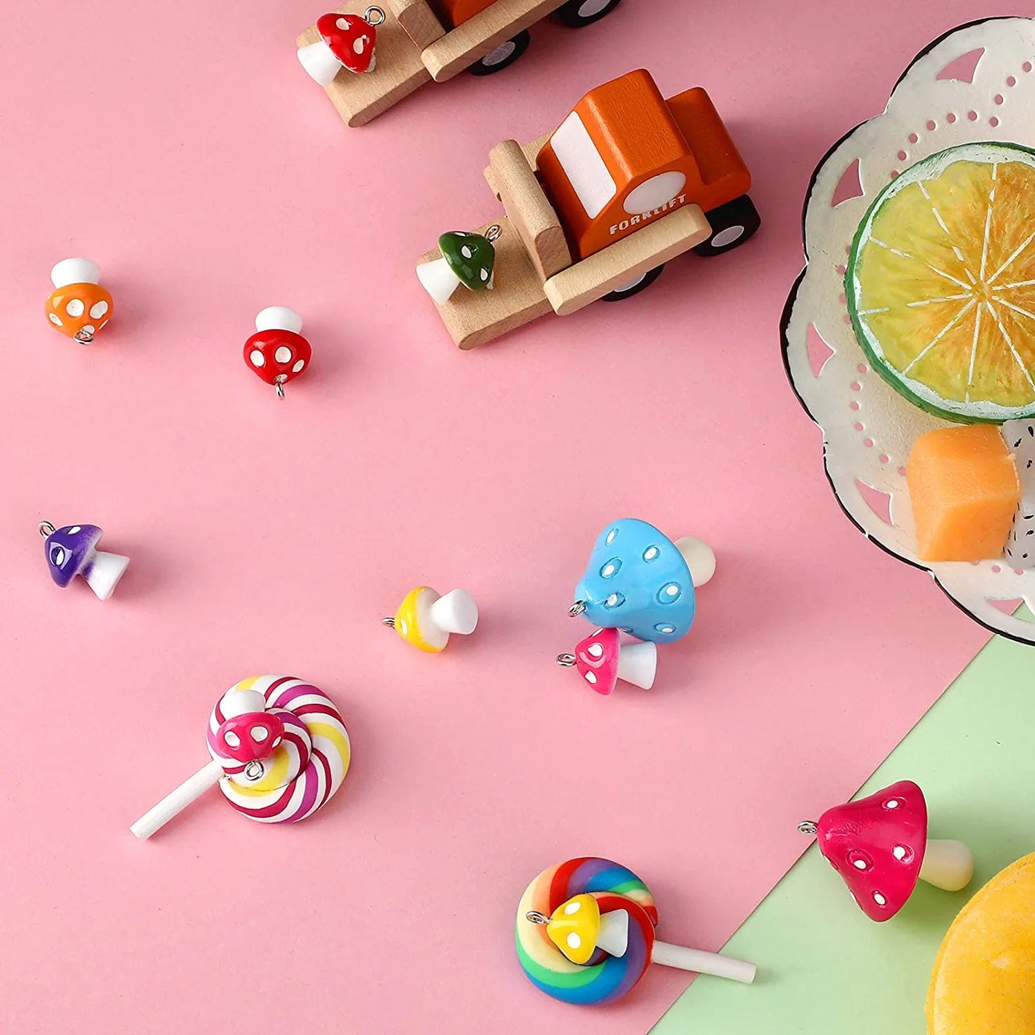 80 Pieces Mushroom Pendant Charm Mushroom Resin Charms Cute Mushroom Shape Charms DIY Pendant Jewelry Pendants for Bracelets Necklaces Earrings Keychains DIY Crafts Making (Multi Colors)