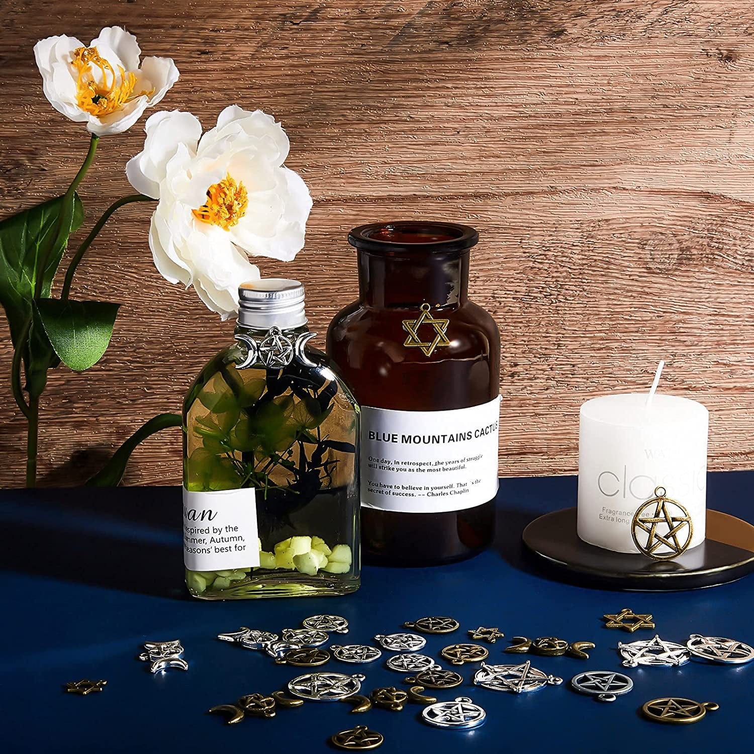 80 Pieces Pentagram Witch Mixed Magic Pentacle Star Charms Pendant Pentacle Hexagram Protection Lucky Halloween Wiccan for Necklace Bracelet Earring Keychain Bag Decoration DIY Crafts Jewelry Making