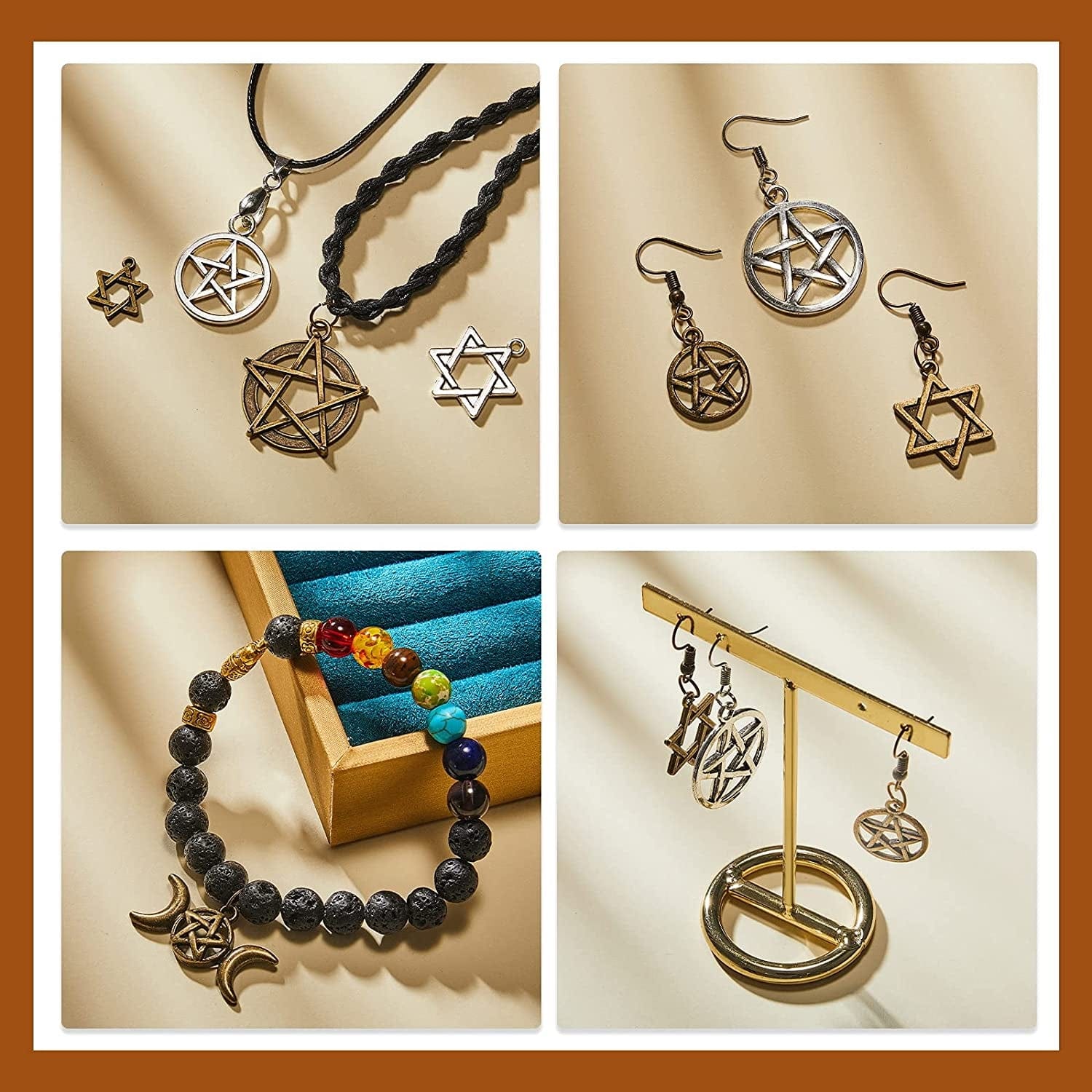 80 Pieces Pentagram Witch Mixed Magic Pentacle Star Charms Pendant Pentacle Hexagram Protection Lucky Halloween Wiccan for Necklace Bracelet Earring Keychain Bag Decoration DIY Crafts Jewelry Making