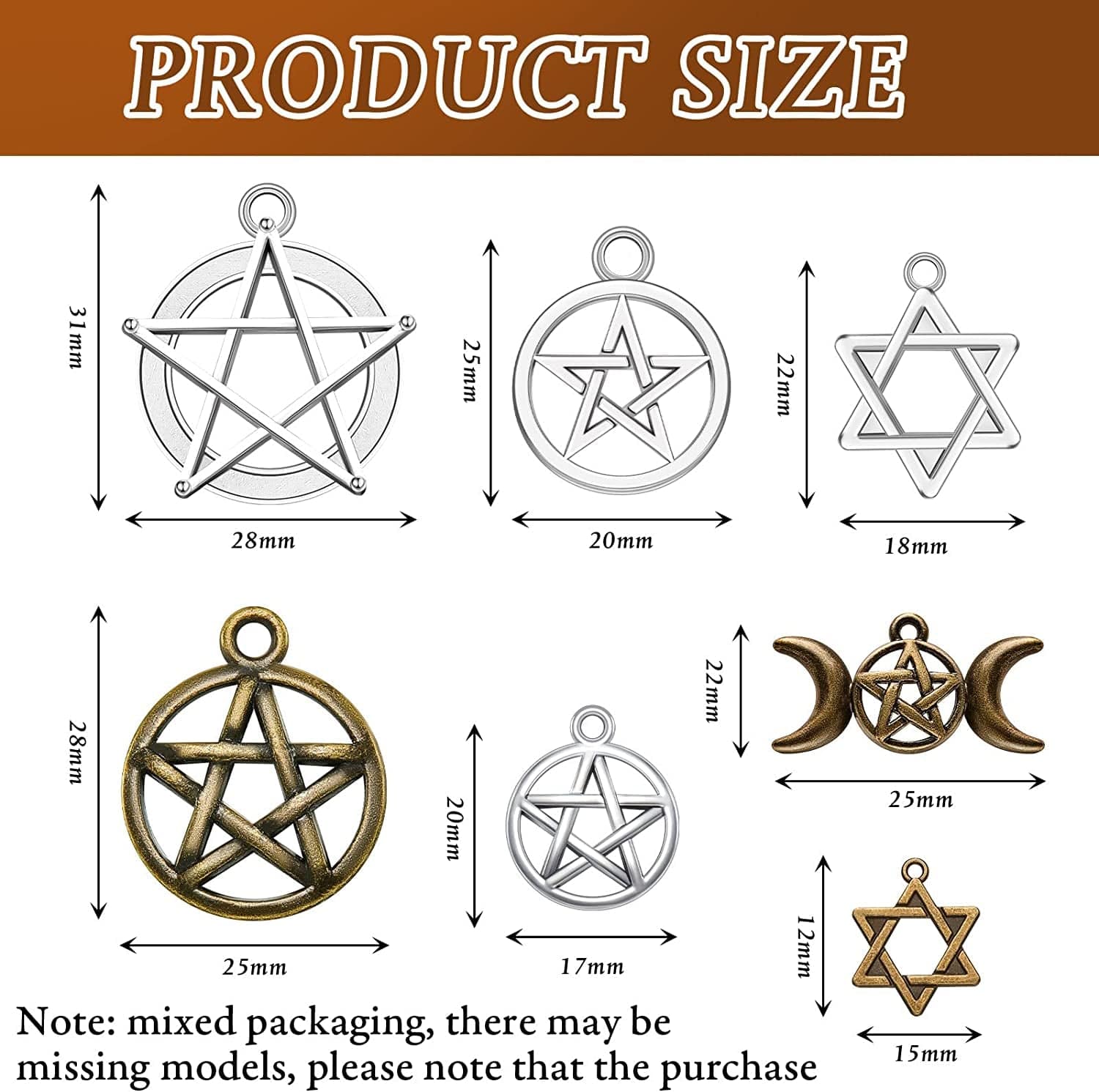 80 Pieces Pentagram Witch Mixed Magic Pentacle Star Charms Pendant Pentacle Hexagram Protection Lucky Halloween Wiccan for Necklace Bracelet Earring Keychain Bag Decoration DIY Crafts Jewelry Making