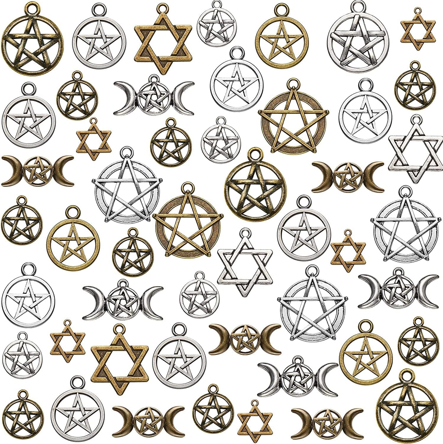 80 Pieces Pentagram Witch Mixed Magic Pentacle Star Charms Pendant Pentacle Hexagram Protection Lucky Halloween Wiccan for Necklace Bracelet Earring Keychain Bag Decoration DIY Crafts Jewelry Making
