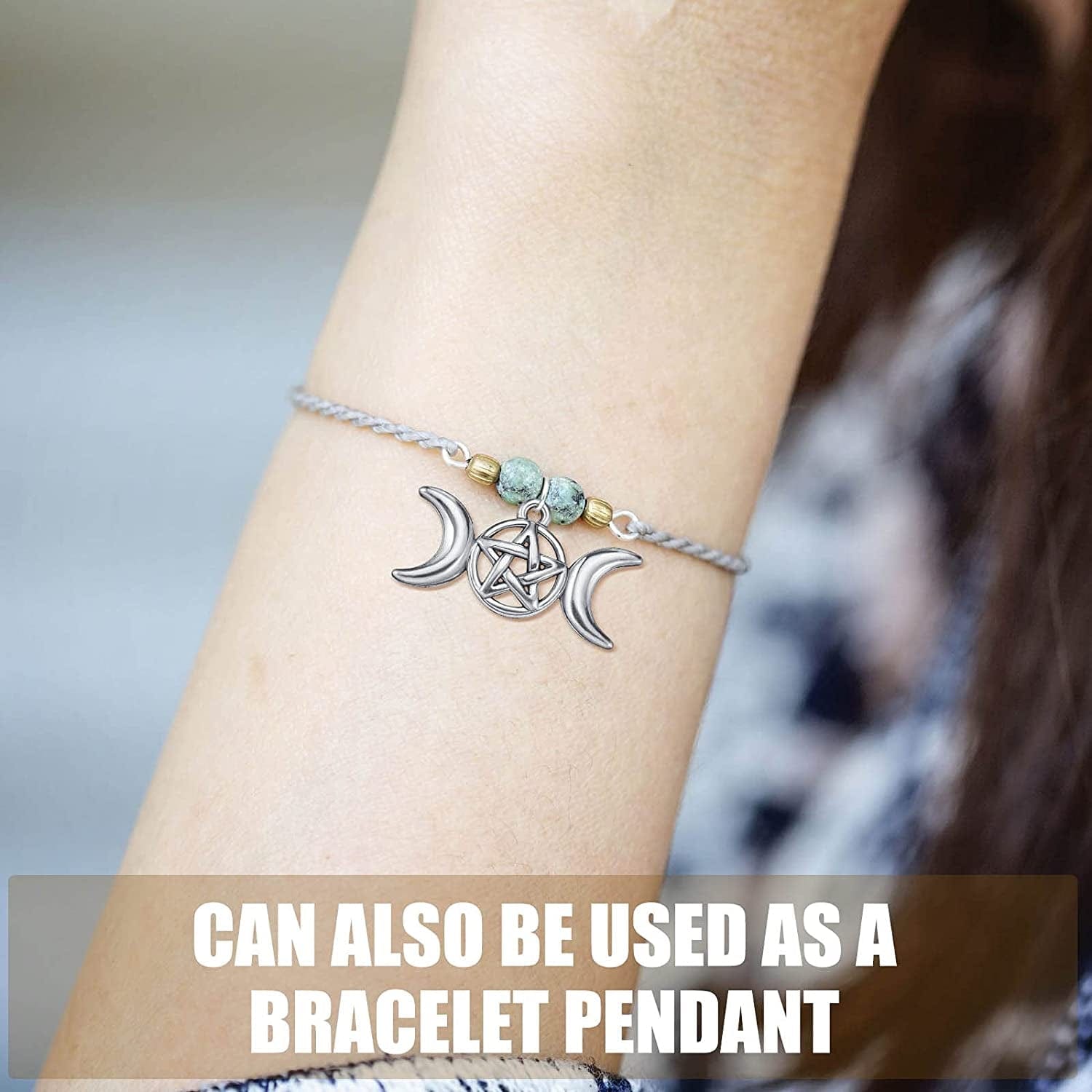 80 Pieces Triple Moon Goddess Pendant Charm Pentacle Pentagram Crescent Moon Pendant Vintage Style Necklace Accessory for DIY Crafts Jewelry Decorations Silver