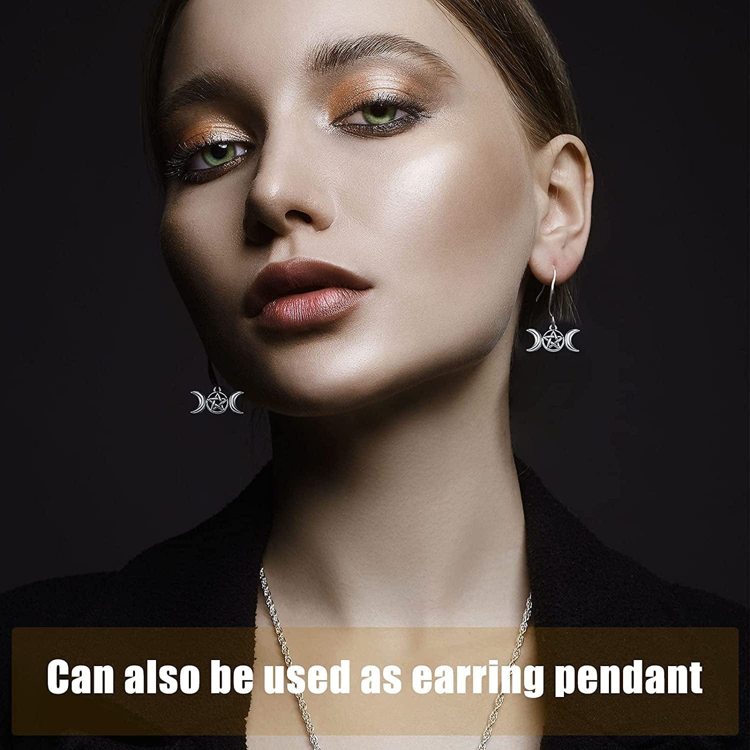 80 Pieces Triple Moon Goddess Pendant Charm Pentacle Pentagram Crescent Moon Pendant Vintage Style Necklace Accessory for DIY Crafts Jewelry Decorations Silver