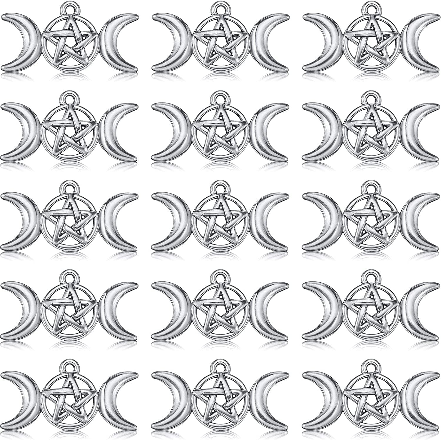 80 Pieces Triple Moon Goddess Pendant Charm Pentacle Pentagram Crescent Moon Pendant Vintage Style Necklace Accessory for DIY Crafts Jewelry Decorations Silver