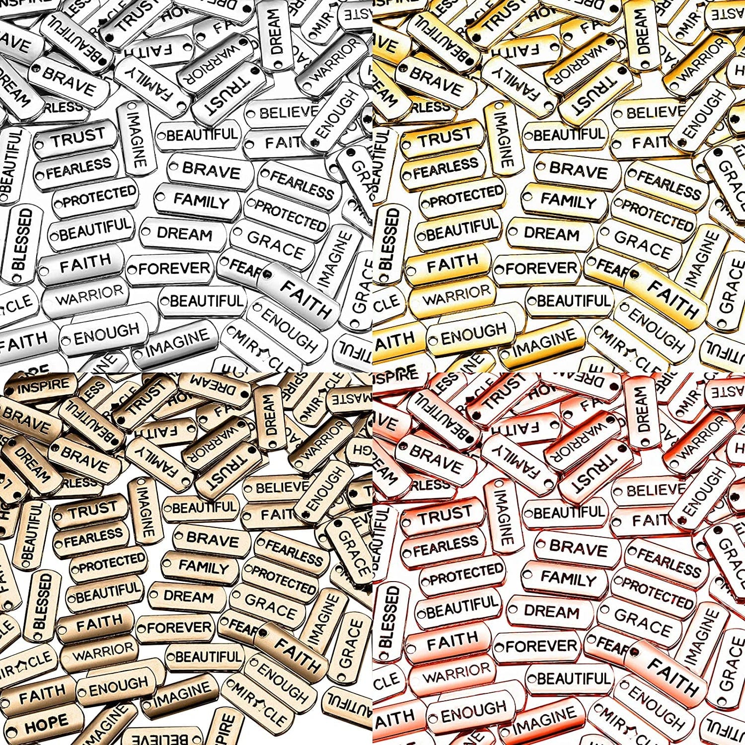 80 Pieces Word Charms Pendants Engraved Motivational Charms Pendants Jewelry Making Accessories for DIY Necklaces, Bracelets, Key Chains(Silver) Silver, Gold, Rose Gold, Bronze