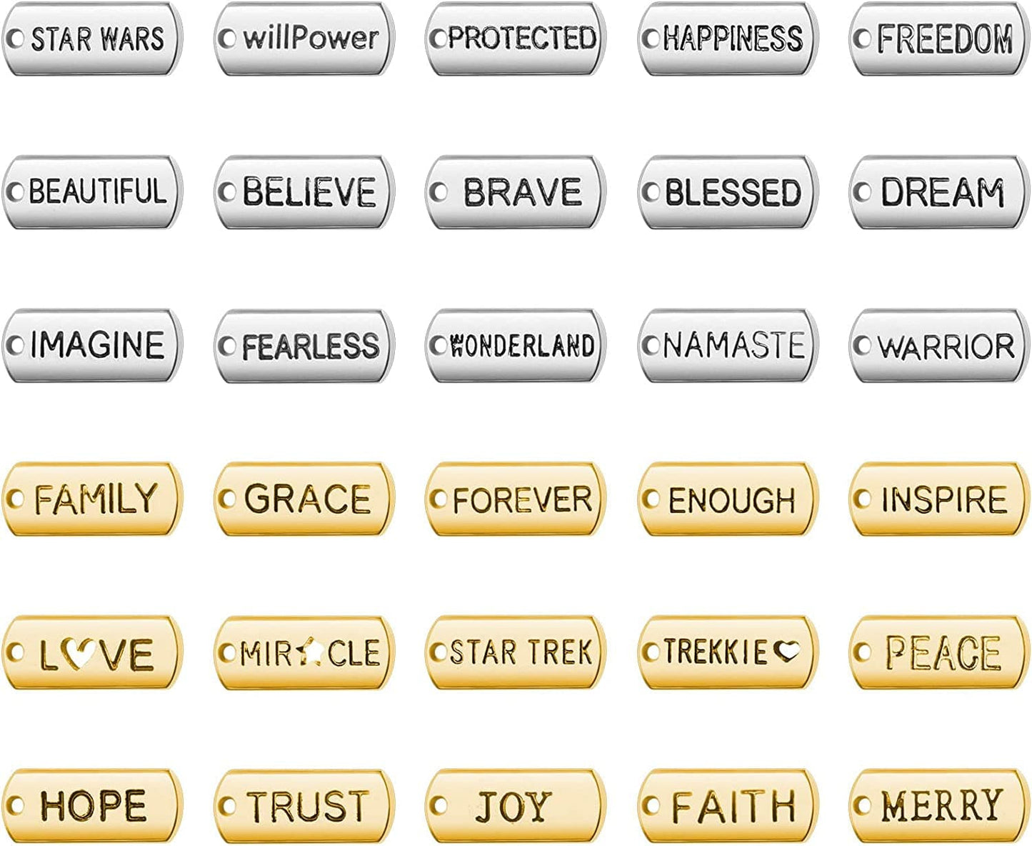 80 Pieces Word Charms Pendants Engraved Motivational Charms Pendants Jewelry Making Accessories for DIY Necklaces, Bracelets, Key Chains(Silver) Gold, Silver