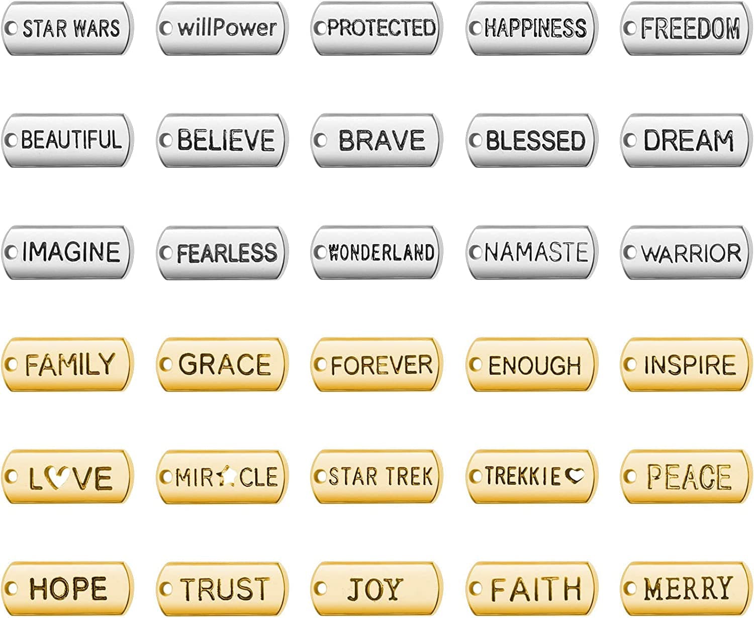 80 Pieces Word Charms Pendants Engraved Motivational Charms Pendants Jewelry Making Accessories for DIY Necklaces, Bracelets, Key Chains(Silver) Gold, Silver