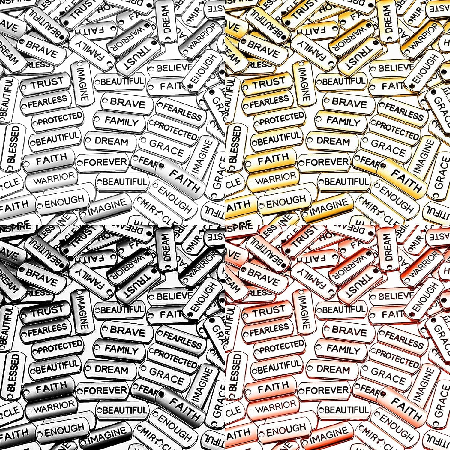 80 Pieces Word Charms Pendants Engraved Motivational Charms Pendants Jewelry Making Accessories for DIY Necklaces, Bracelets, Key Chains(Silver) Silver, Gold, Slack, Rose Gold