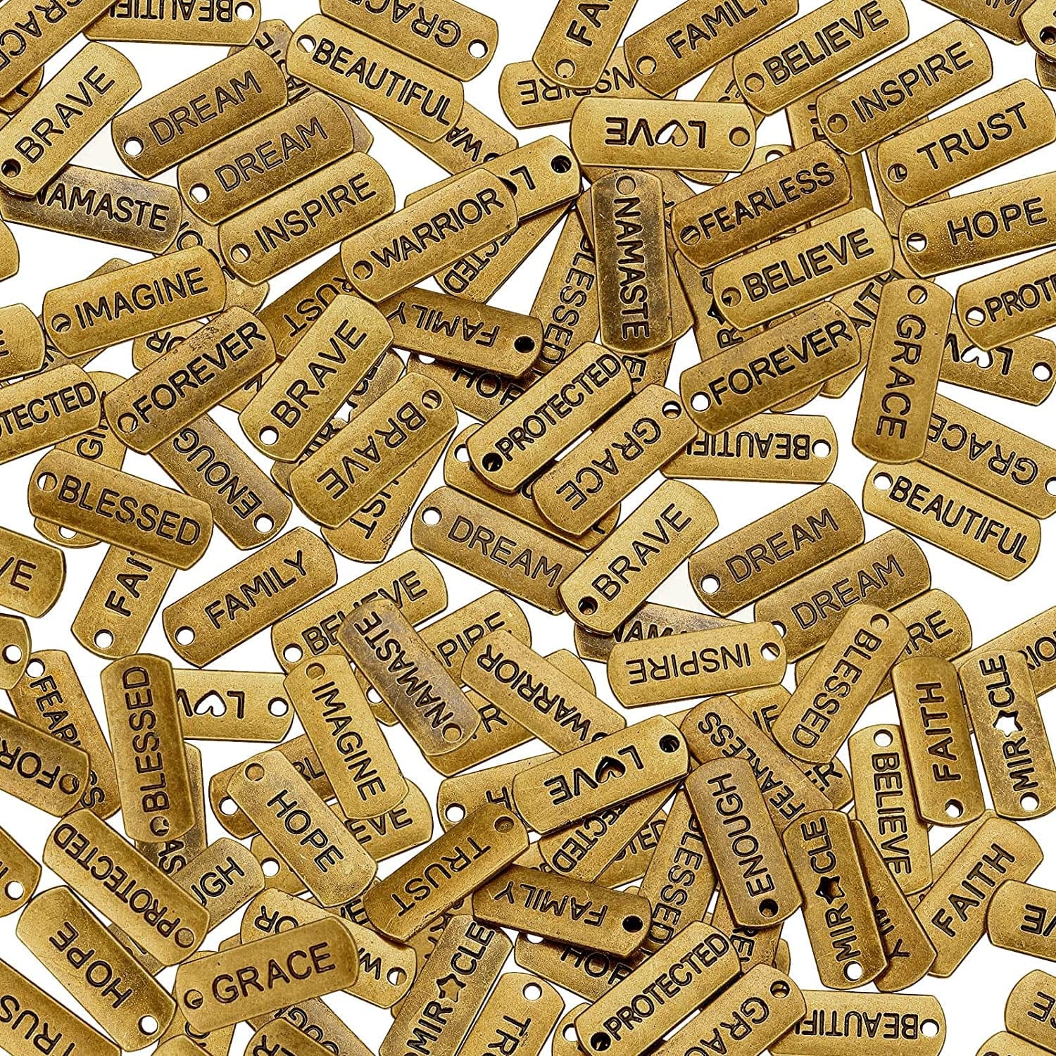 80 Pieces Word Charms Pendants Engraved Motivational Charms Pendants Jewelry Making Accessories for DIY Necklaces, Bracelets, Key Chains(Silver) Bronze