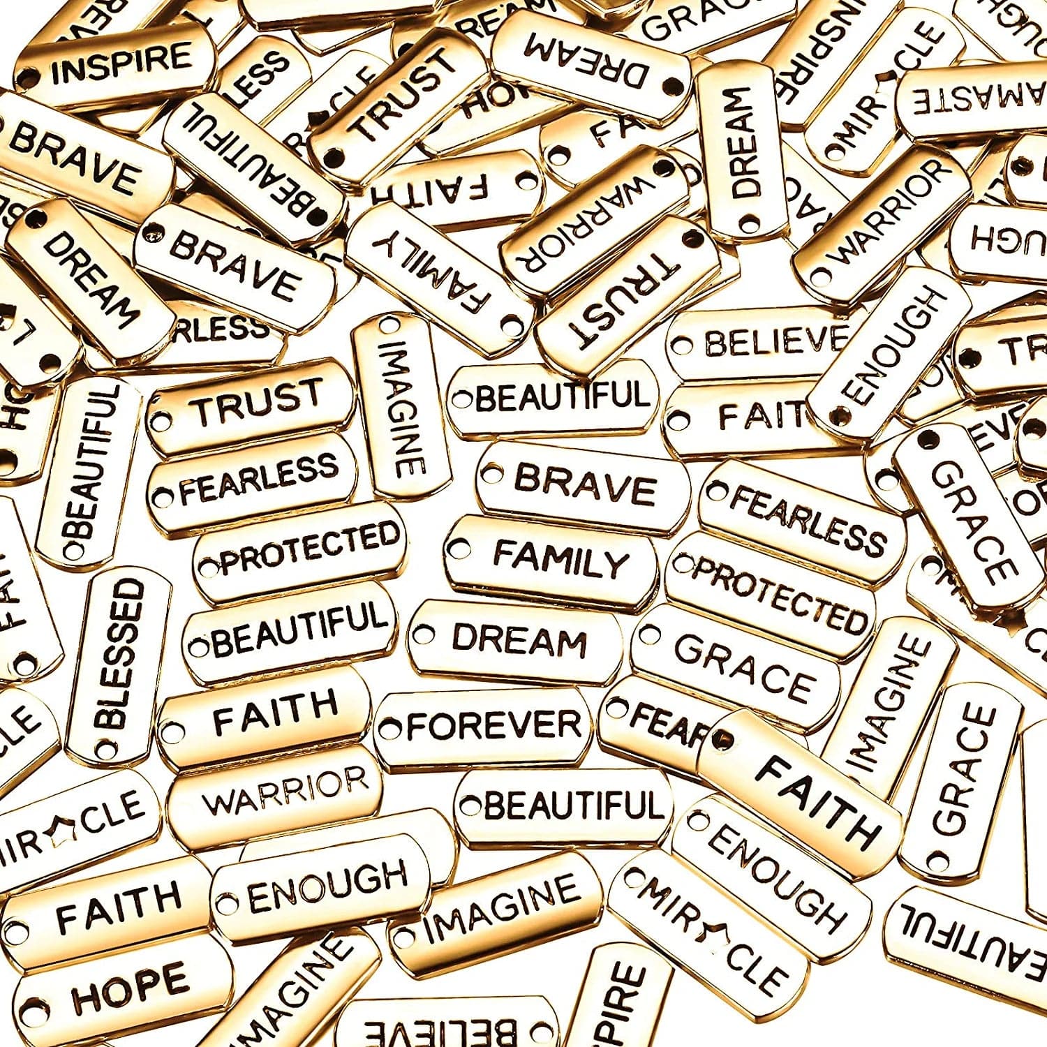 80 Pieces Word Charms Pendants Engraved Motivational Charms Pendants Jewelry Making Accessories for DIY Necklaces, Bracelets, Key Chains(Silver) Gold