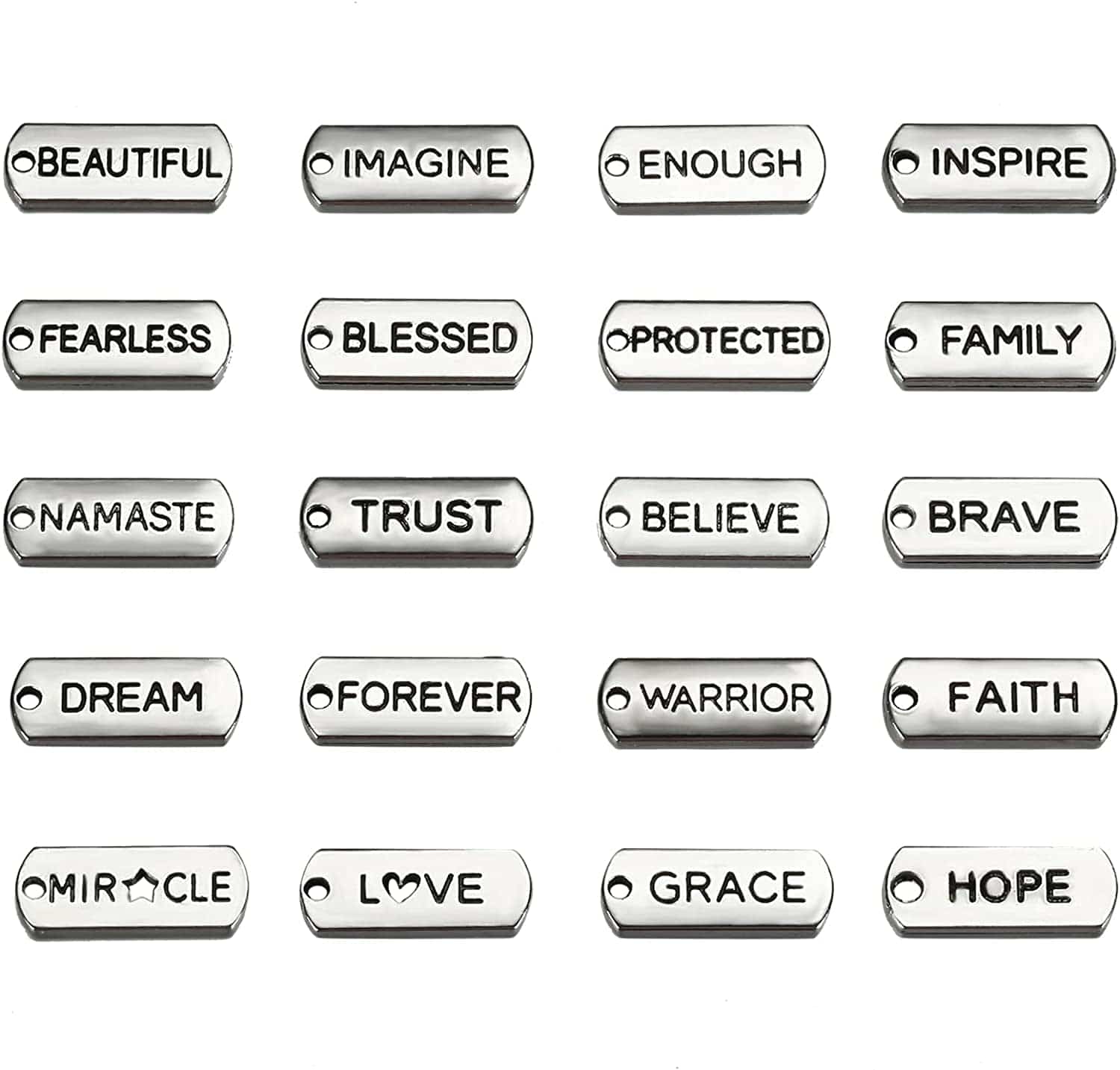 80 Pieces Word Charms Pendants Engraved Motivational Charms Pendants Jewelry Making Accessories for DIY Necklaces, Bracelets, Key Chains(Silver)