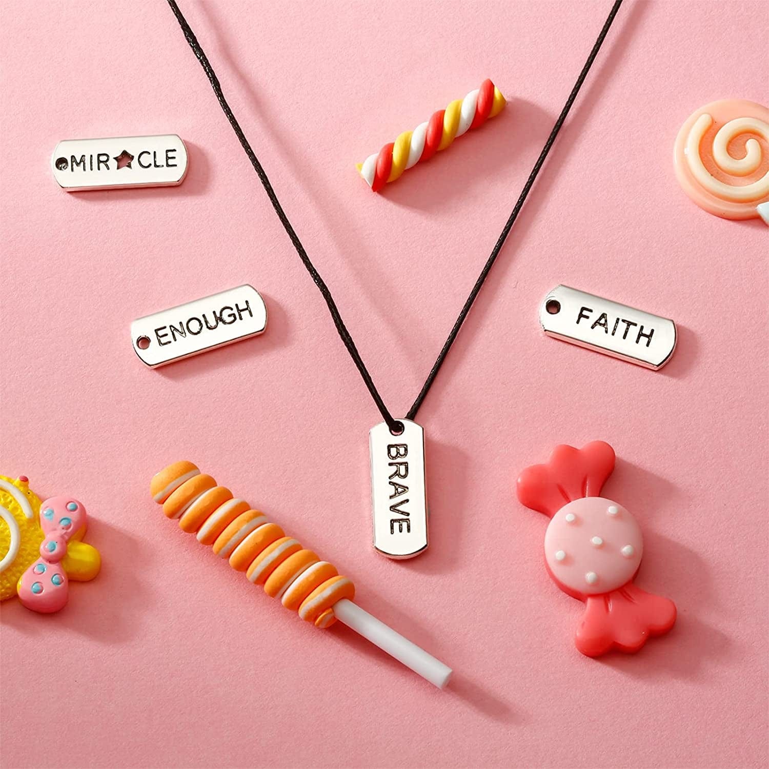 80 Pieces Word Charms Pendants Engraved Motivational Charms Pendants Jewelry Making Accessories for DIY Necklaces, Bracelets, Key Chains(Silver)