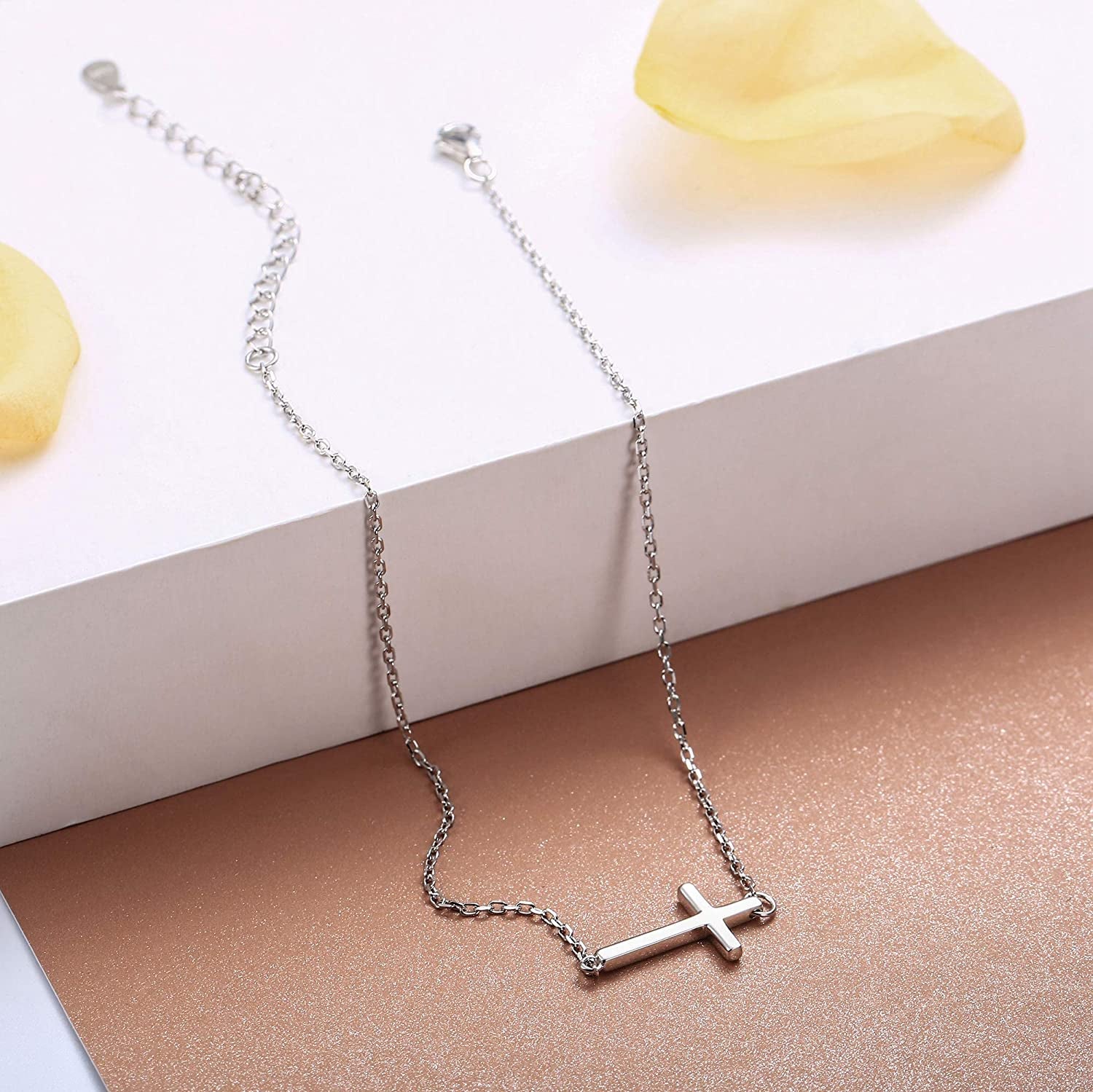 Sllaiss 925 Sterling Silver Sideways Cross Anklet for Women Men Dainty Adjustable White Gold Plated Ankle Bracelets Beach Foot Jewelry Apparel & Accessories > Jewelry > Anklets Sllaiss