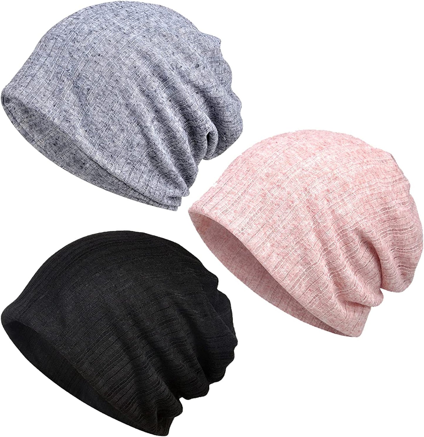 Kayier Women'S Baggy Casual Chemo Beanie Hats Headwear Caps Apparel & Accessories > Clothing Accessories > Headwear Kayier 3 Pack-black & White & Grey
